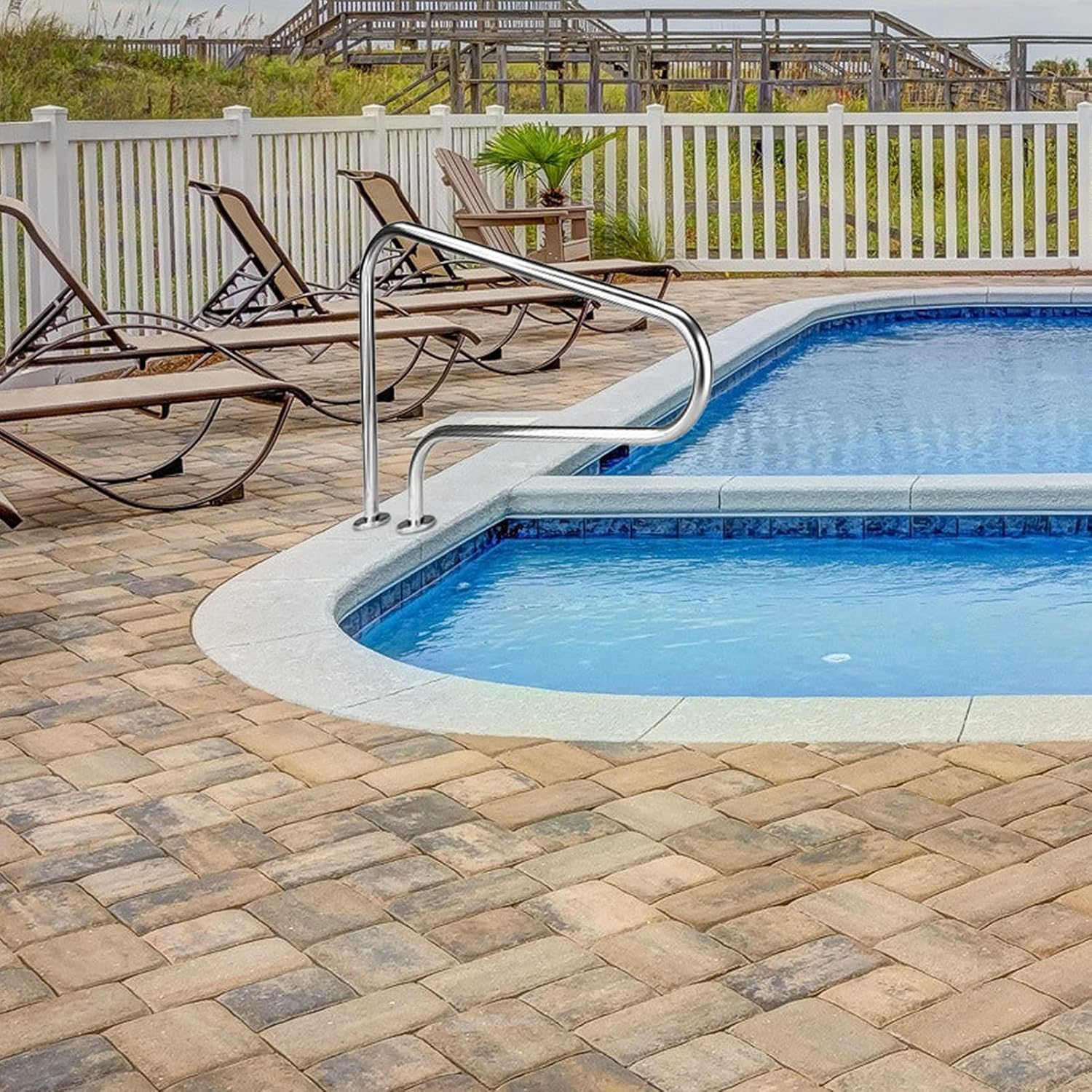 Staircase Handrails Pool Hand Rail with Blue Grip Cover and Swimming Pool Skimmer Stainless Steel Swimming Pool Handrail Pool Slides for Inground Pools 440lbs Load Capacity for Swimming Pool