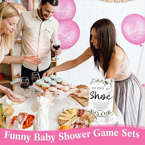 Miniatura 7 de Roowest 51 piezas Tie Your Shoe Baby Shower Game Sign de madera para baby shower, juegos de regalo de vegetación, regalos de fiesta de revelación de