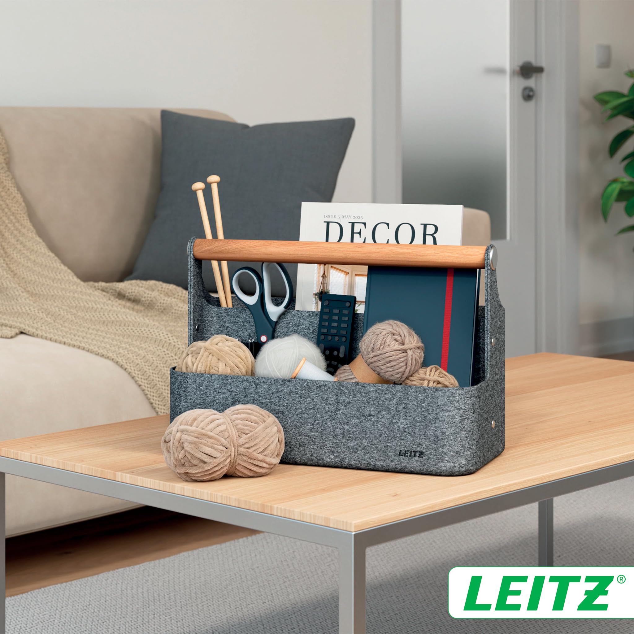 Przenośny Organizer Leitz Fabric z Uchwytem - Składany Organizer na Biurko z 4 Przegródkami z Ochronnych Materiałów z Recyklingu - 38 x 19 x 26 cm