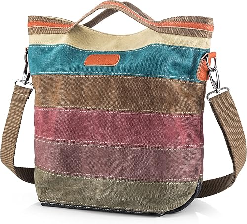 Canvas Handbag SNUG STAR Multi-Color Striped Lattice Cross Body Shoulder Purse Bag Tote-Handbag for Women