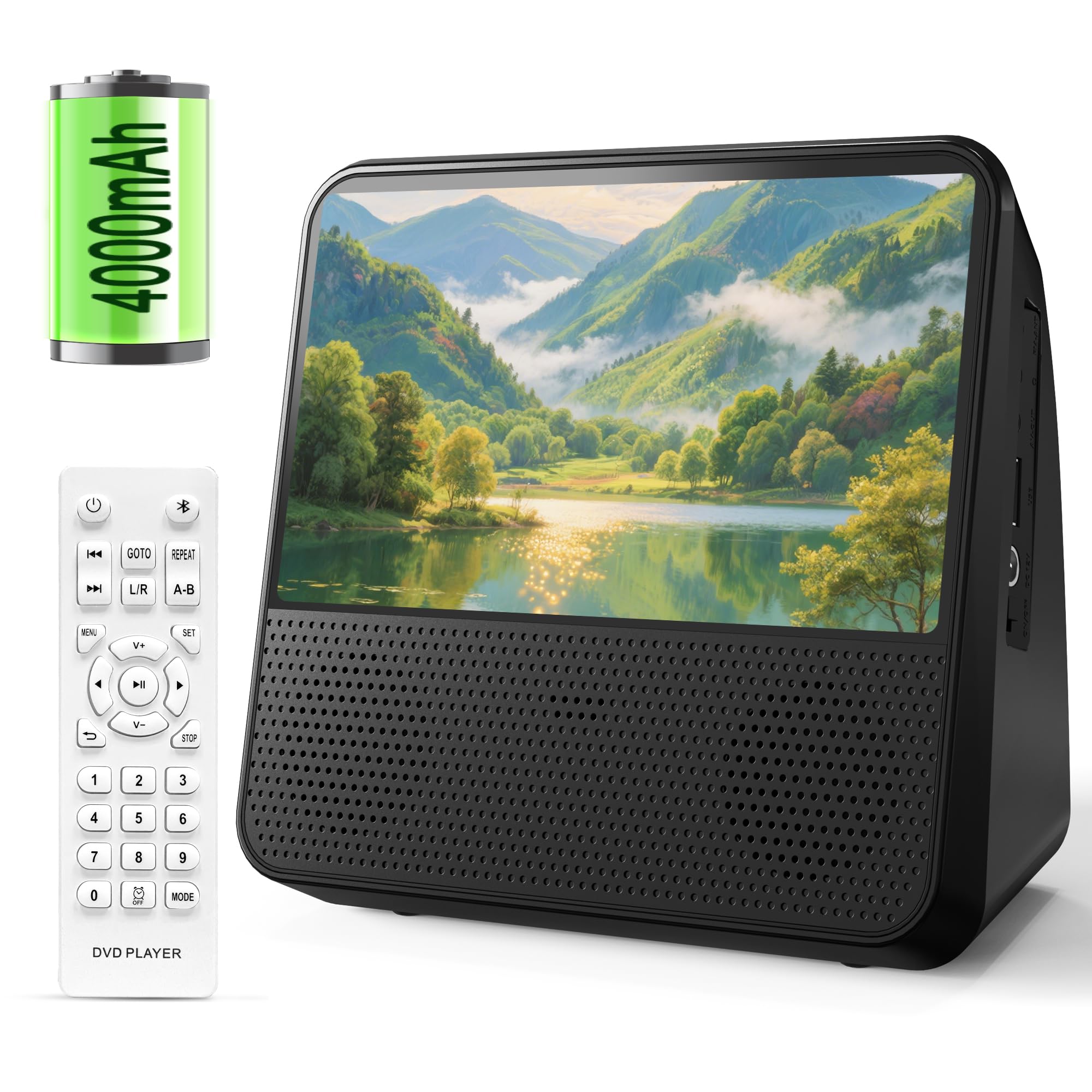 9.8" Portable DVD Player Portable DVD Player with 4000mAh Rechargeable Battery, Compatible with CD/DVD/Bluetooth/USB/MP3, Built-in Dual Speaker CD/DVD