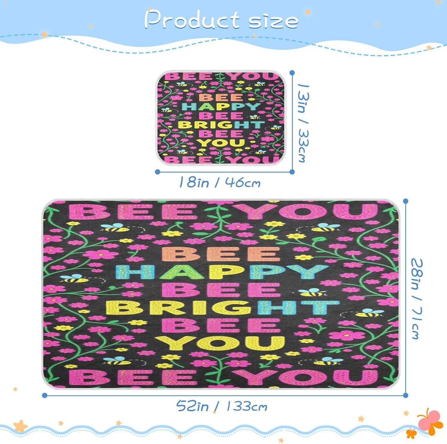 Cooling Baby Toddler Bed Mattress 28" x 52" Absorbent Positive Happy Bright Pink Flowers Crib Padding for Sides for Kids, Adult