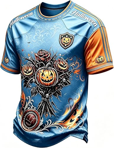 Halloween T Shirt for Men Raglan Sleeve Spooky Pumpkin Printed T Shirts Slim Fit