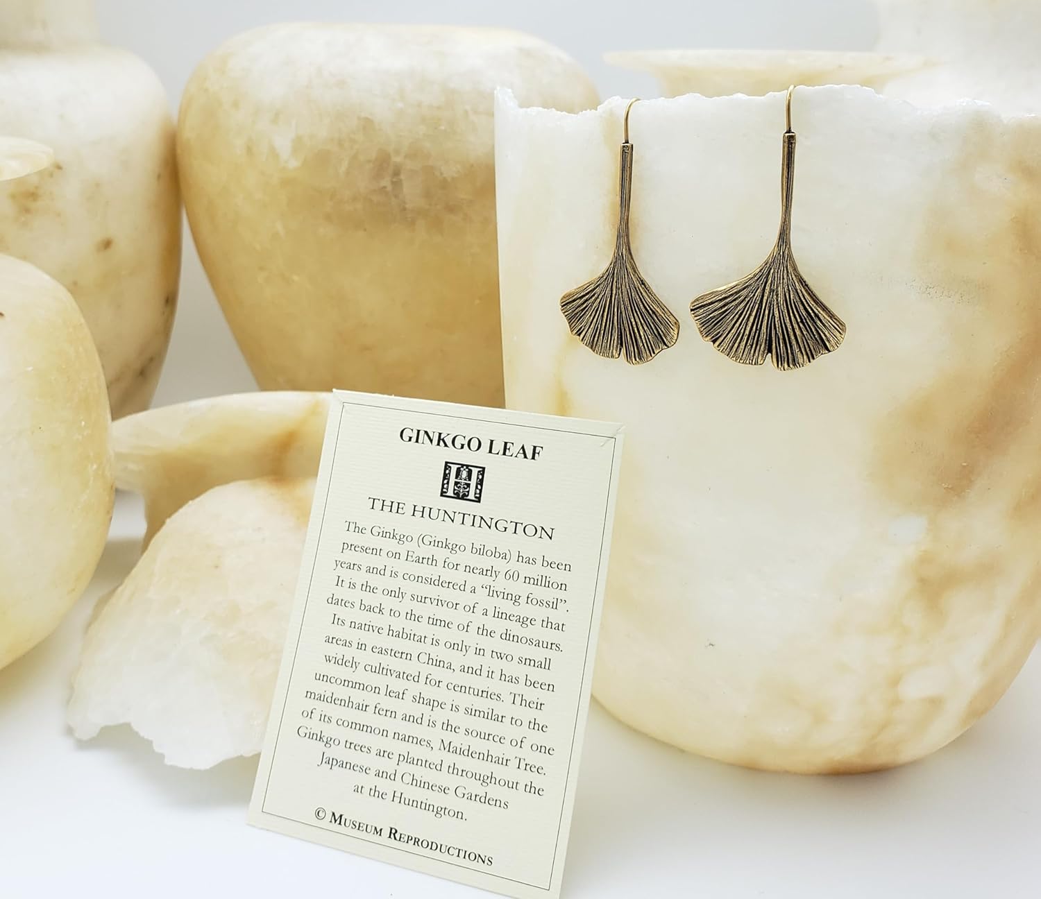 Ginkgo Leaf Earrings - Antique Gold Plated - Museum Reproductions - Made in USA