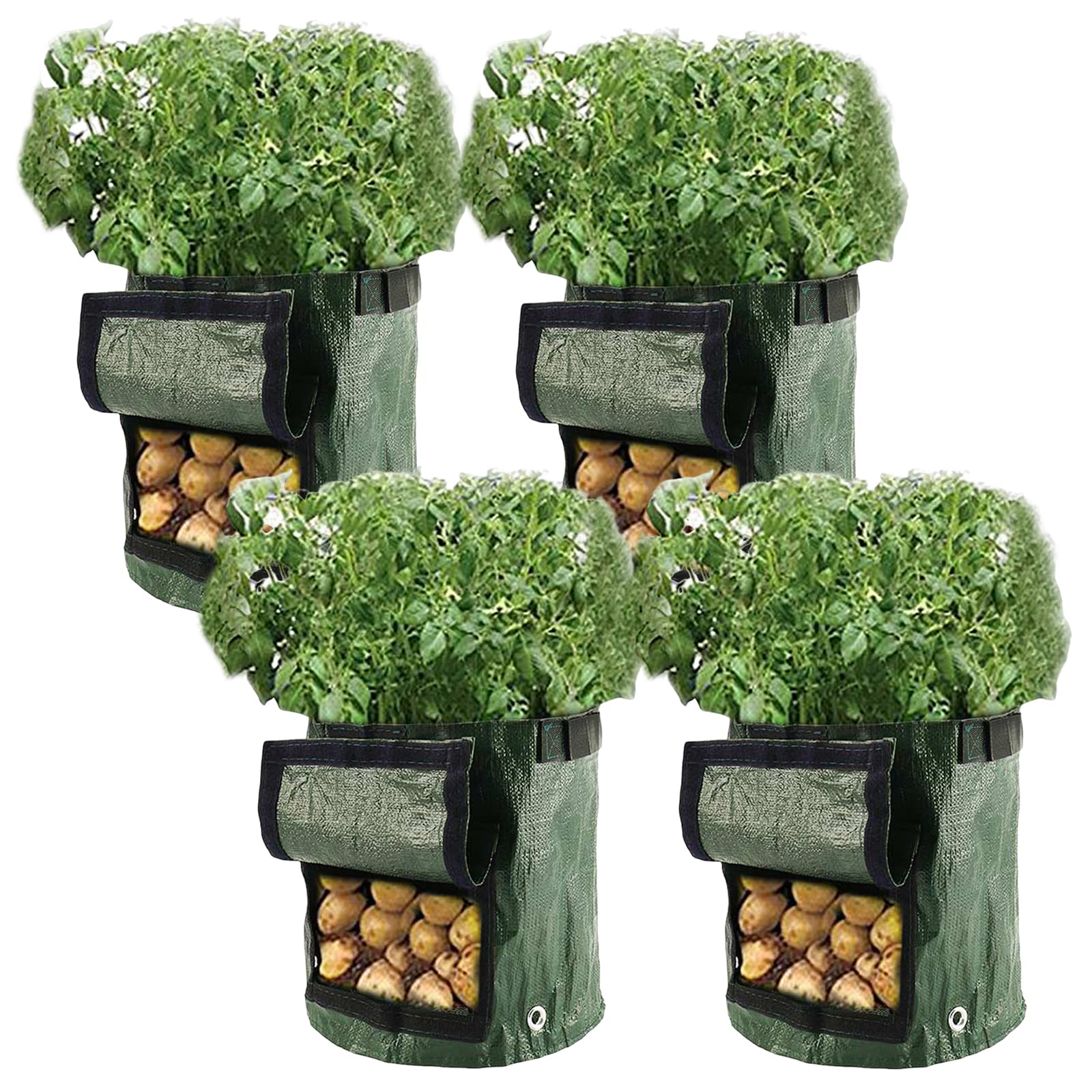Guijzsltrg 4 Pack 10 Gallons Potato Grow Bags Garden Plant Bags With Flap And Handles Durable Planting Sacks Outdoor Planters Bag For Potatoes, Carrots, Tomatoes, Cucumbers And Other Vegetables (4 Pack)