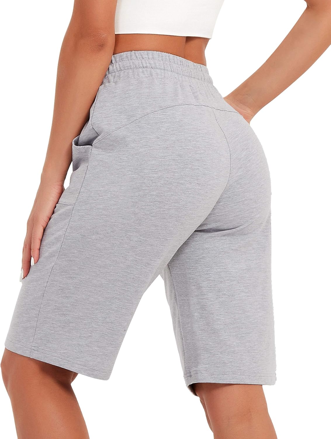 SPECIALMAGIC Cotton Sweat Shorts with Pockets for Women 10" Athletic Lounge Sports Workout Bermuda Knee Shorts - Image 2