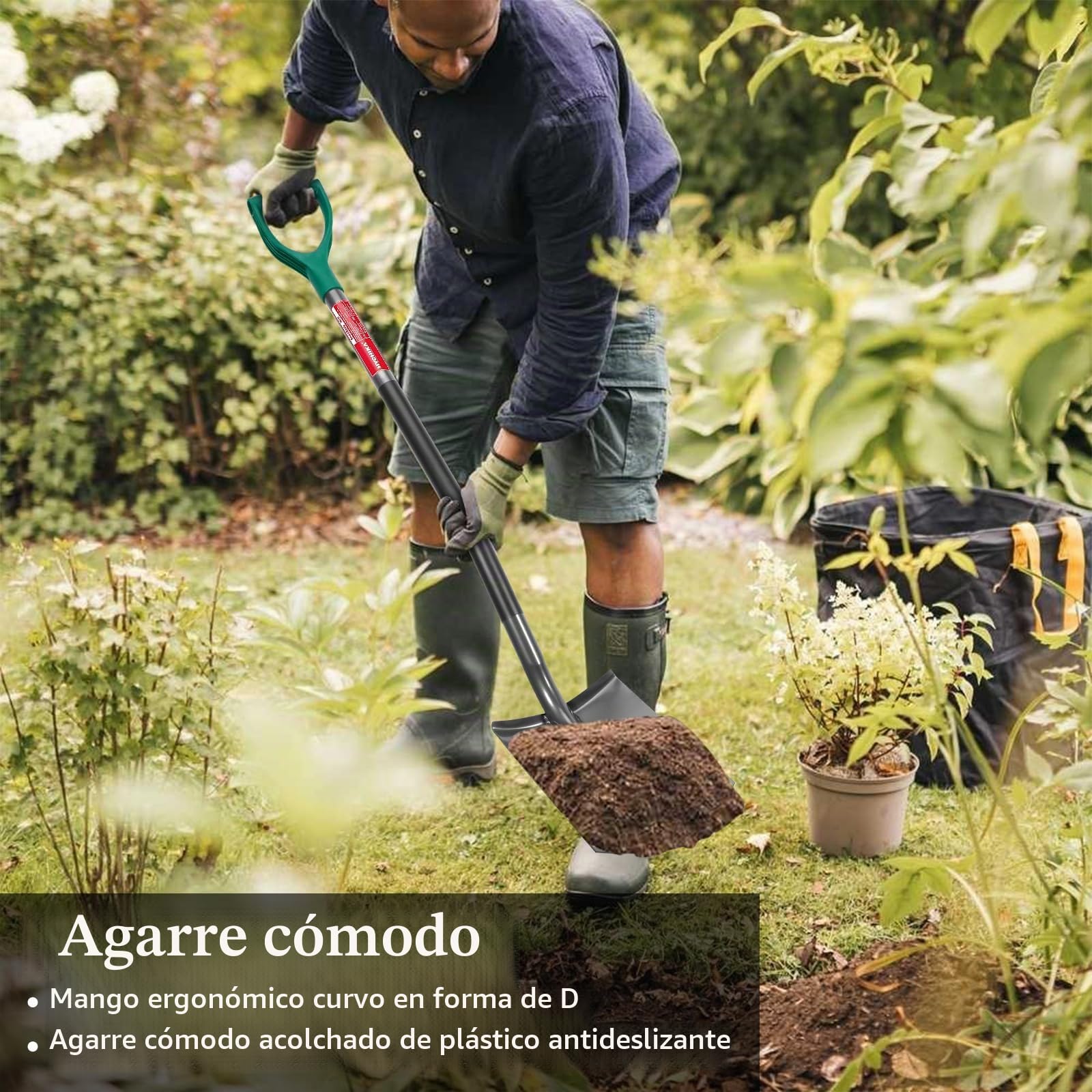 HYCHIKA Pala Jardineria Circular, Pala Jardin,Acero Templado, Cómodo Mango Curvado en D, para Deshierbe, Plantas, Agricultur, Cavar