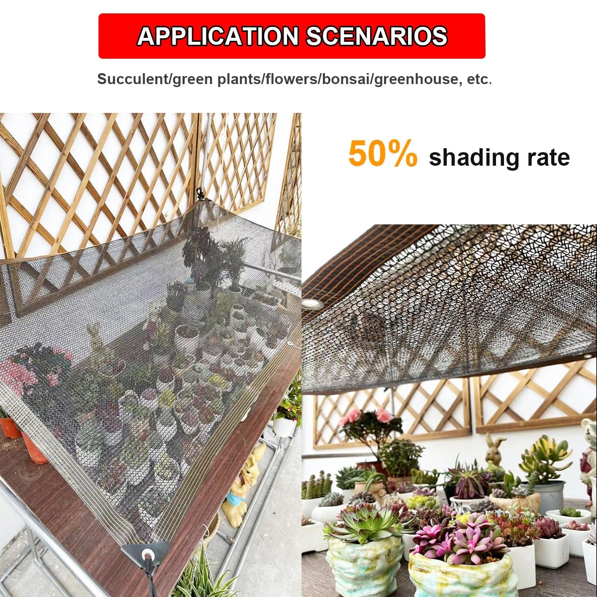 Czarna tkanina z przelotkami, 50% efekt e do ogrodu, idealna na patio, balkon, szklarnię, do użytku na zewnątrz (8 x 9 m)