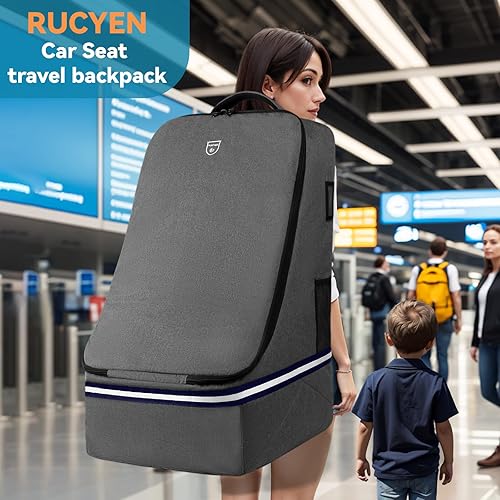 Miniatura 6 de Bolsa de viaje para asiento de automóvil, mochila de viaje para asiento infantil con correa de hombro acolchada y ajustable, mochila de viaje para