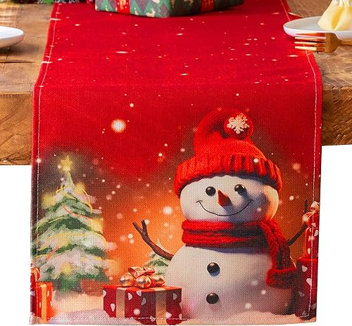 Camino de mesa de Navidad, 90 pulgadas de largo, árboles de muñeco de nieve, copos de nieve, temporada de invierno, Navidad, vacaciones, cocina,