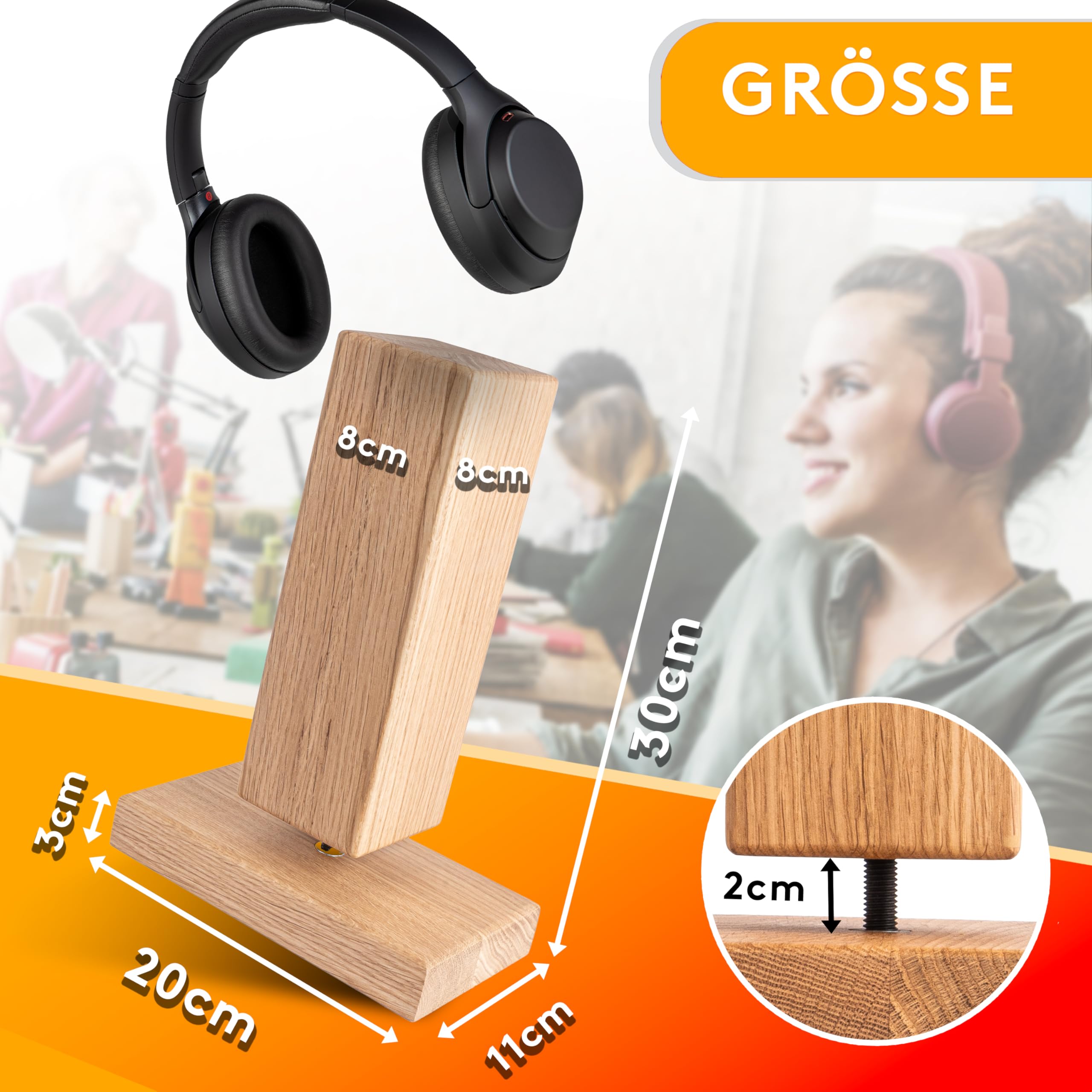 HENK Supporto per cuffie in legno massello di quercia - Elegante supporto per scrivania, supporto universale compatibile per cuffie Sennheiser, Bose, Beats, Razer, AKG, AirPods Max, Sony PS5, ecc.
