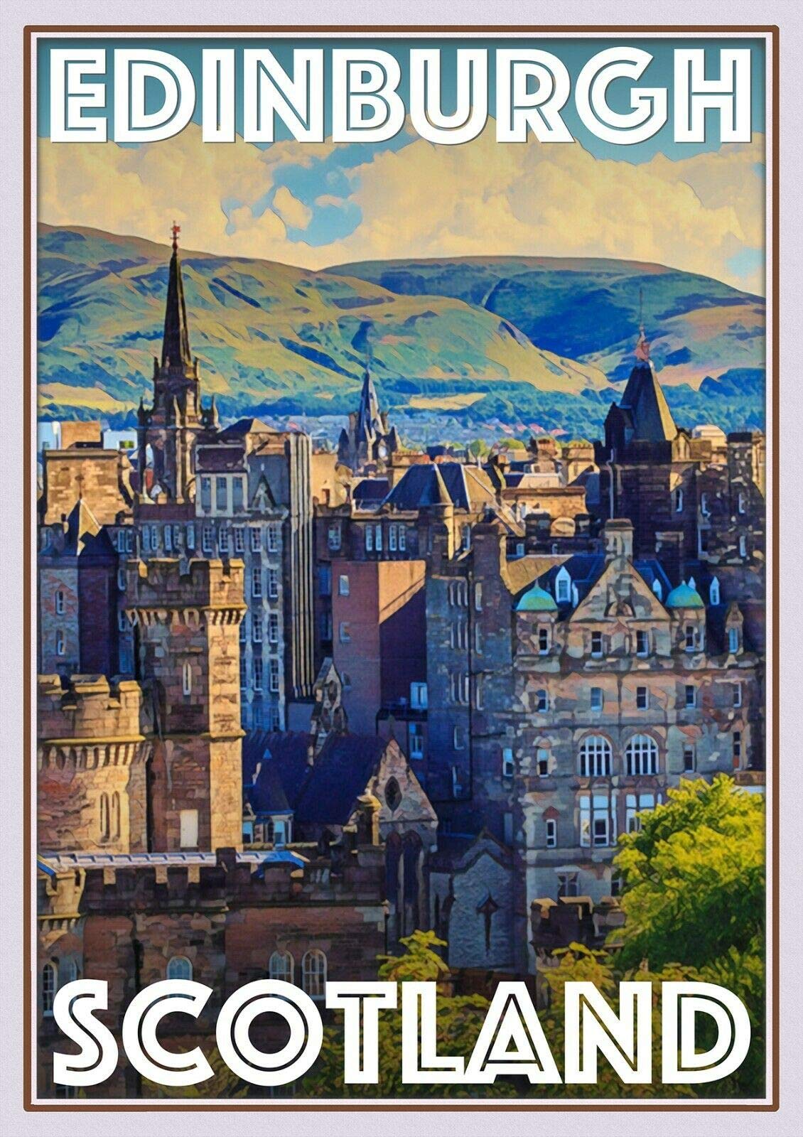 Holiday Tourism Edinburgh Scotiand Wall Decoration Poster Bar Restaurant Metal Tin Sign 12x8inch