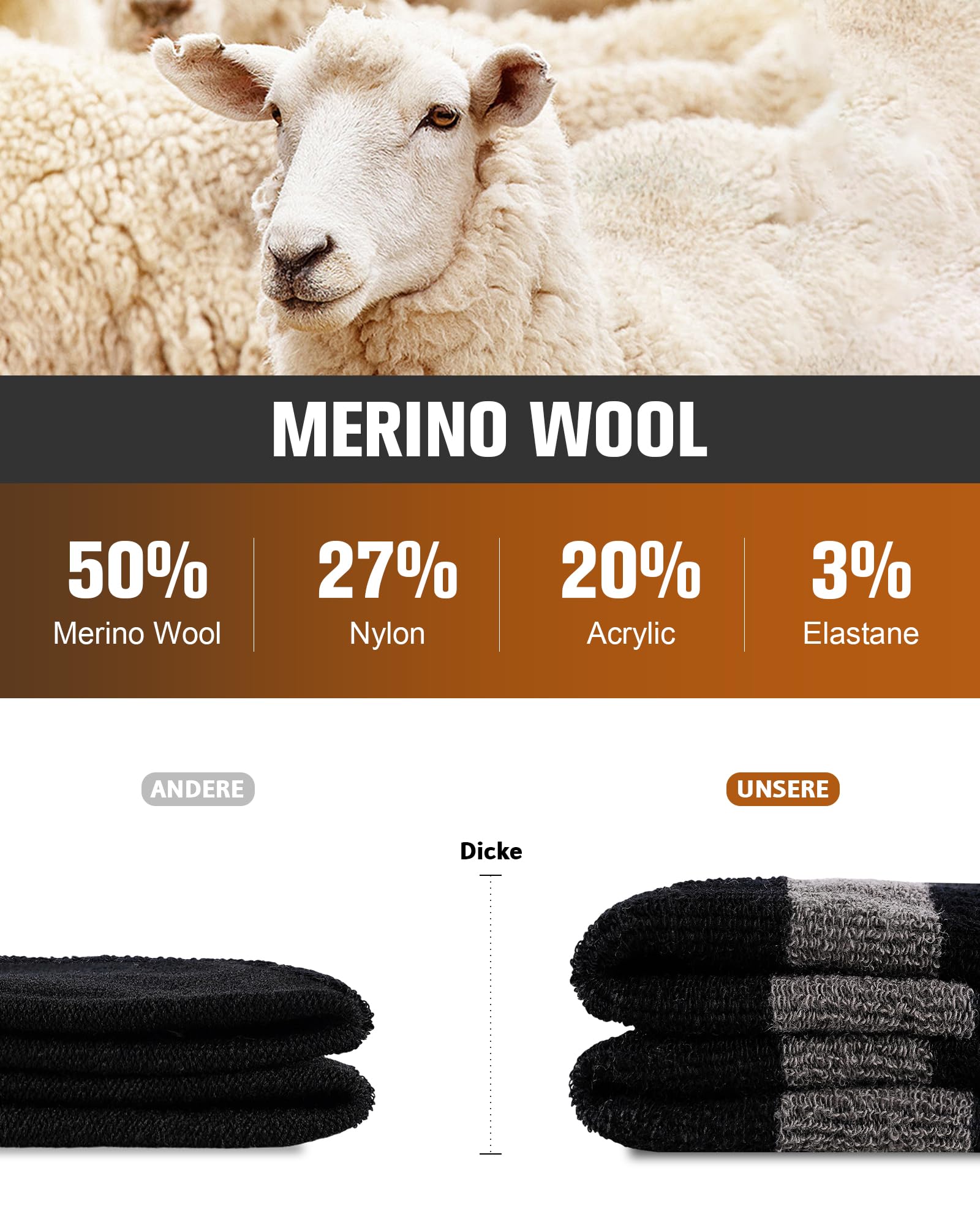 SockWaddles Calze Trekking In Lana Merino Uomo Donna, Acolchati Traspiranti Calzini, Ideali Per Trekking Running Lavoro Ciclismo Escursionismo 3 Paia