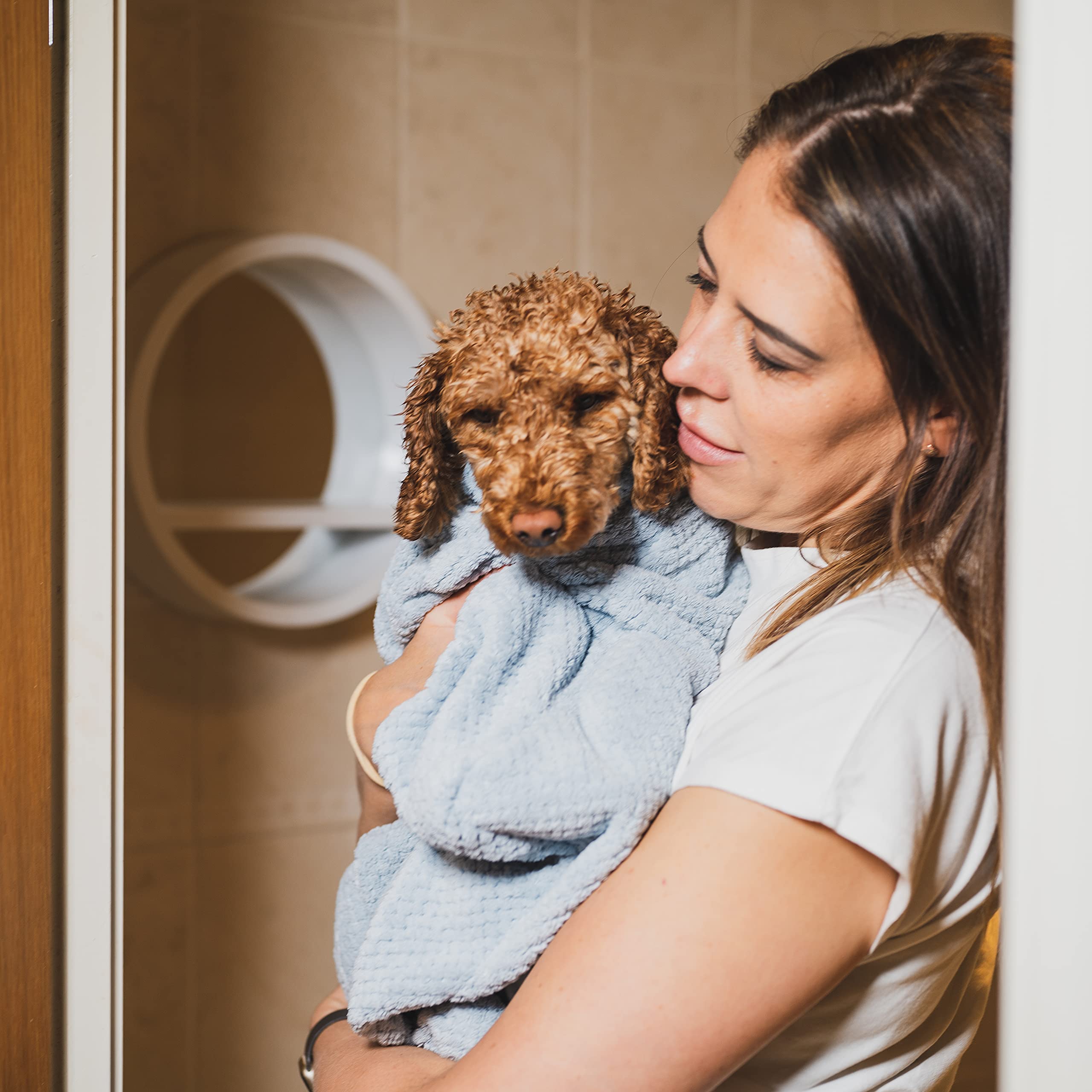 pet wiz Sac de séchage pour chien en microfibre de qualité supérieure - Super absorbant et à séchage rapide - Serviette de bain (M, bleu ciel)