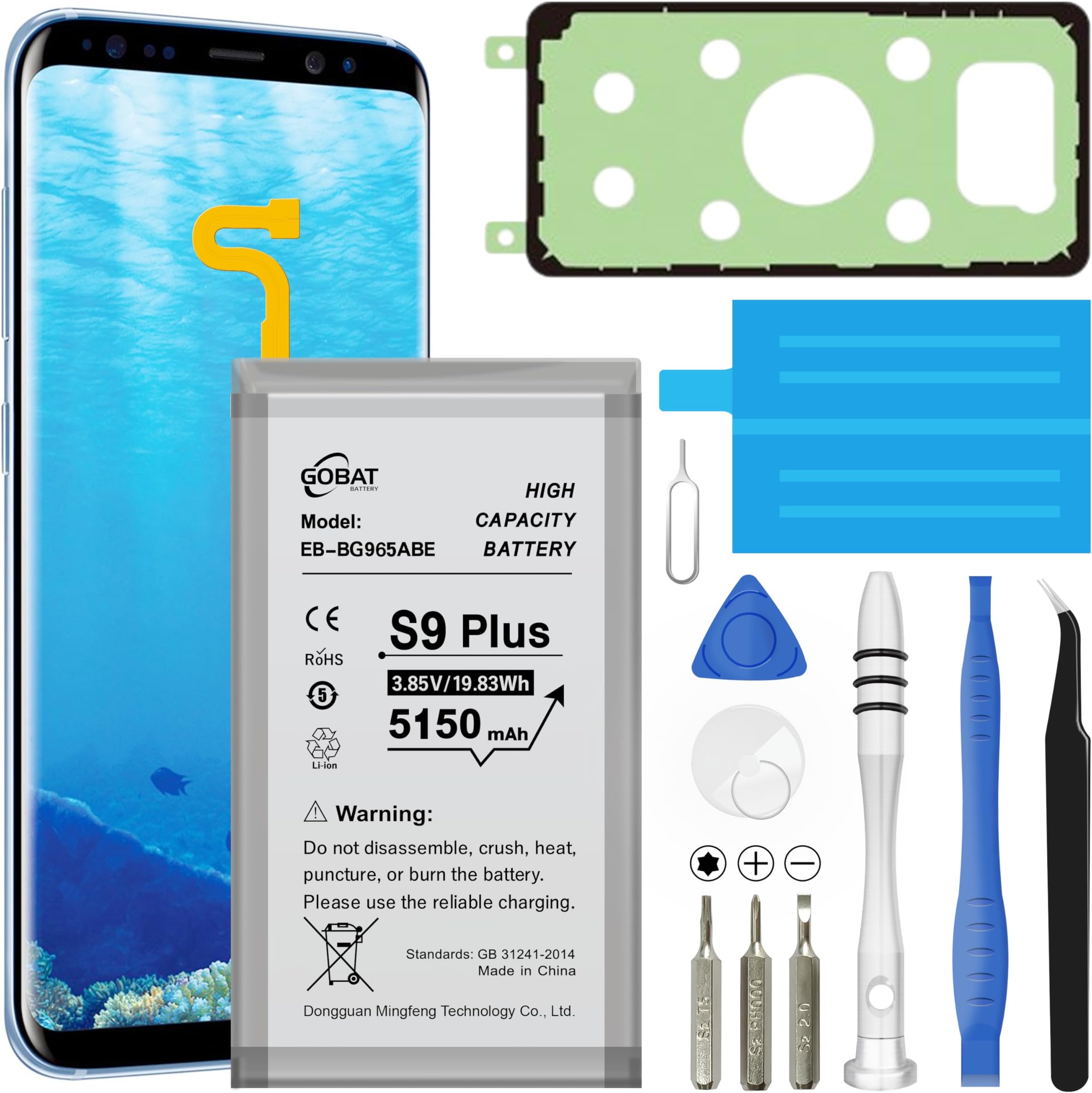 Replacement for Samsung Galaxy S9 Plus Battery,5150mAh High Capacity Compatible with Samsung Galaxy S9 Plus Model (SM-G965 G965V G965A G965T G965P G965R4 G960F) with Tool Kits,EB-BG965ABE