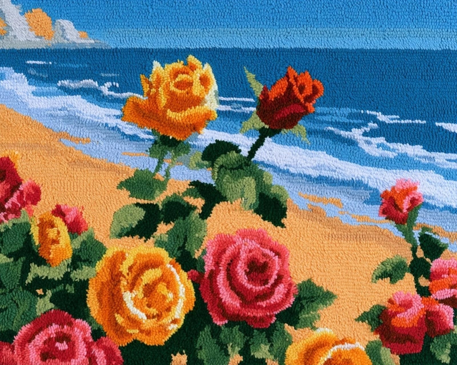 Wallphantom DIY Latch Hook Rug Kit Handmade Carpet,Roses on the Beach