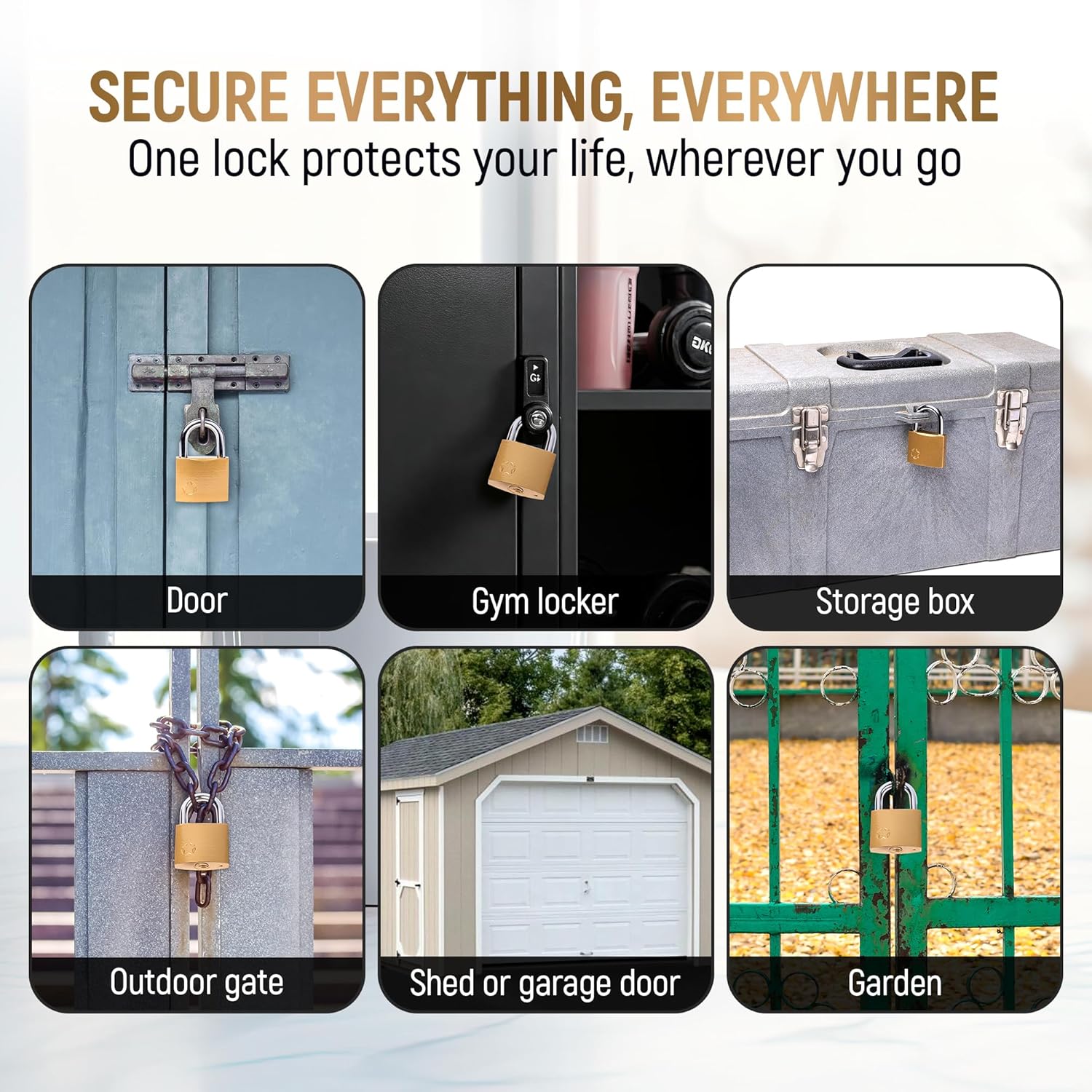 Keyed Padlock – Lock with 10 Keys – Large 2 Inch Size - Weatherproof Outdoor Solid Brass Lock with Hardened Steel Shackle for Gym & School Locker, Gate, Fence, Toolbox, Storage Unit & Shed (1 Lock)