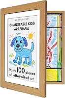 Americanflat My Mini Masterpiece Kids Art Frame Dark Oak - Holds 100 Pieces, 8.5x11 with Mat or 10x12.5 Display, Easy Changeable Storage