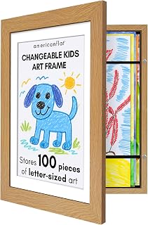 Americanflat My Mini Masterpiece Kids Art Frame Dark Oak - Holds 100 Pieces, 8.5x11 with Mat or 10x12.5 Display, Easy Changeable Storage