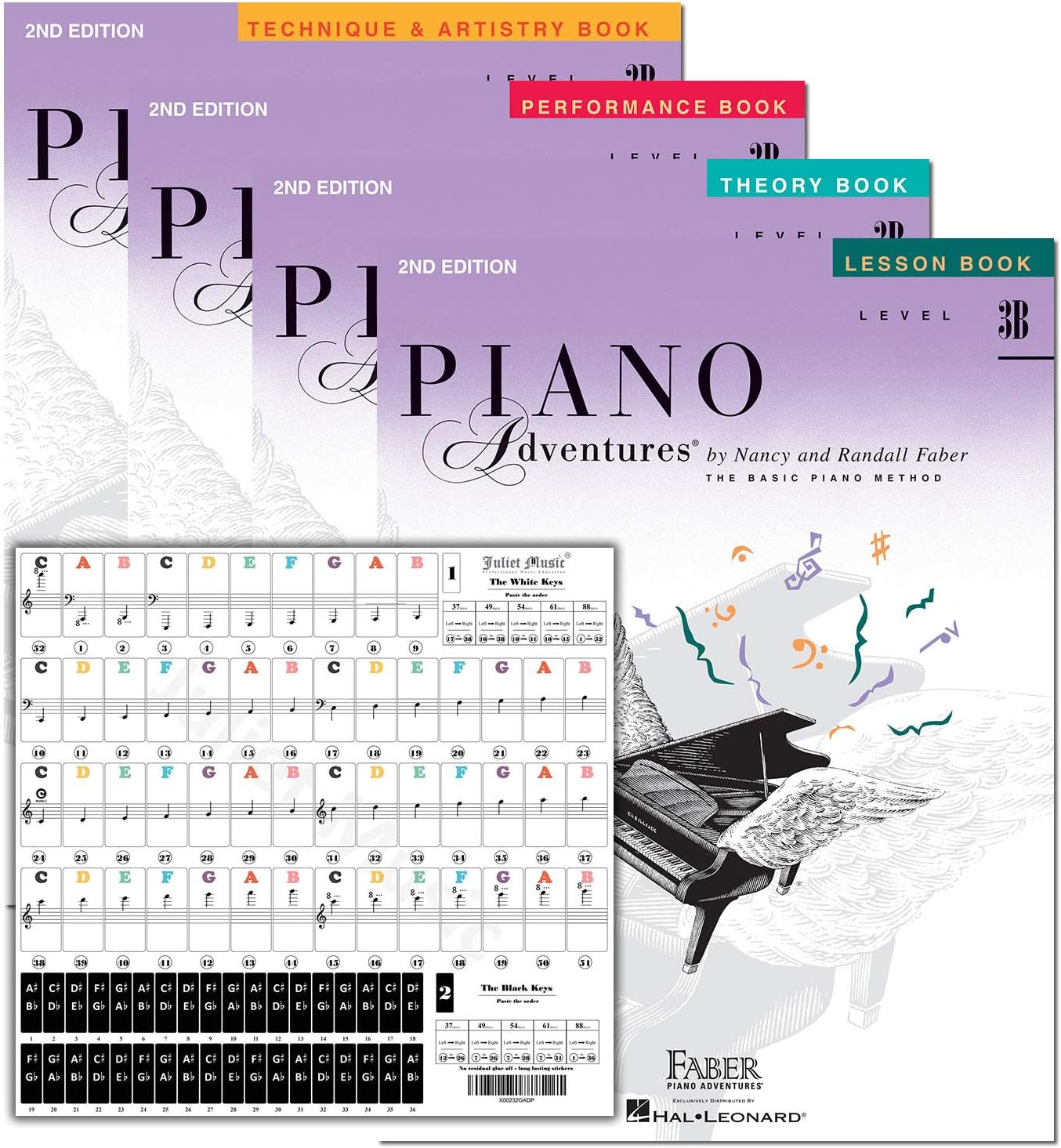 Piano Adventures Level 3B Learning Set By Nancy Faber - Lesson, Theory, Performance, Technique & Artistry Books & Juliet Music Piano Keys 88/61/54/49 Full Set Removable Sticker