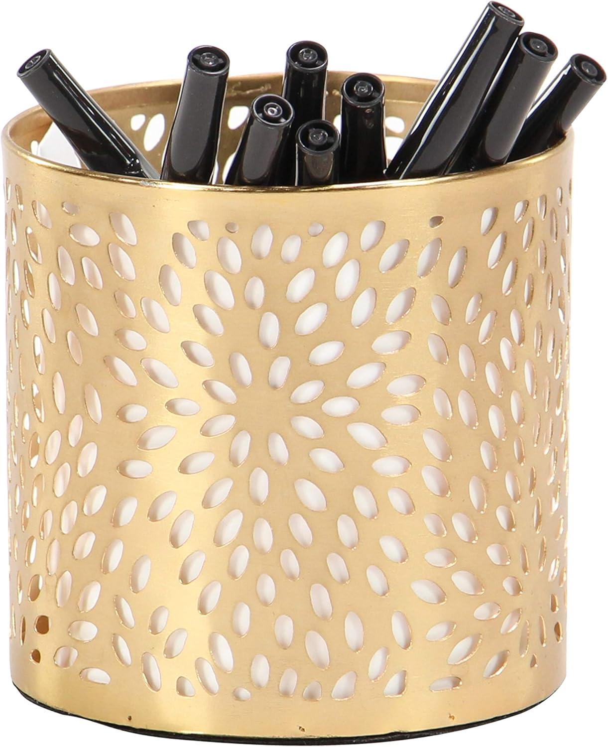 Deco 79 Glam Metal Pencil Cup with Petals Details, 4" x 4" x 4", Gold (Pack of 36)