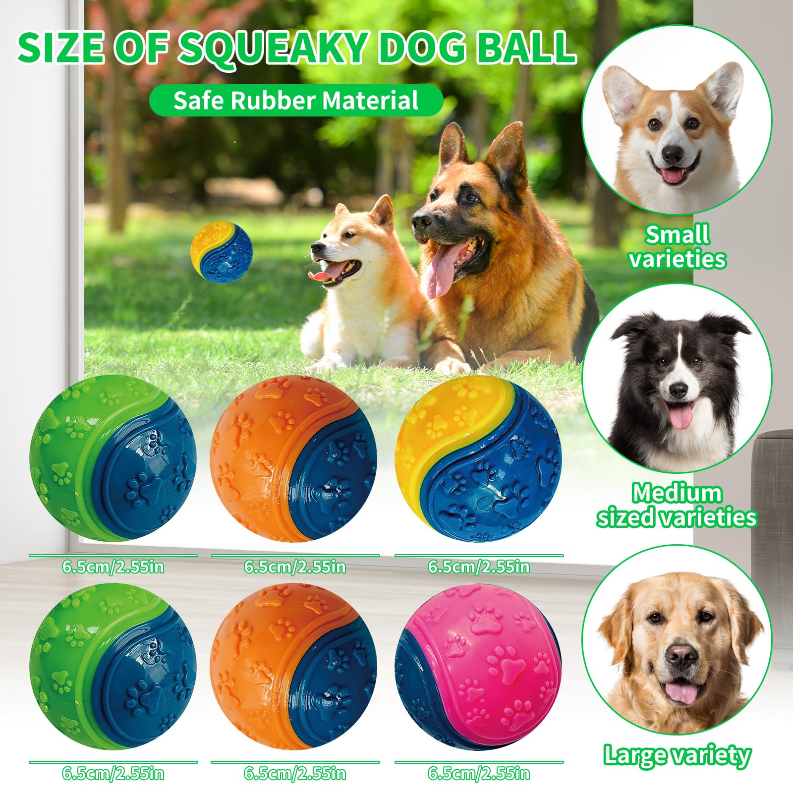 Sinmaklin Dog Balls Indestructible, 6 Pcs Squeaky Interactive Dog Ball, Chuck It Dog Ball - Image 3