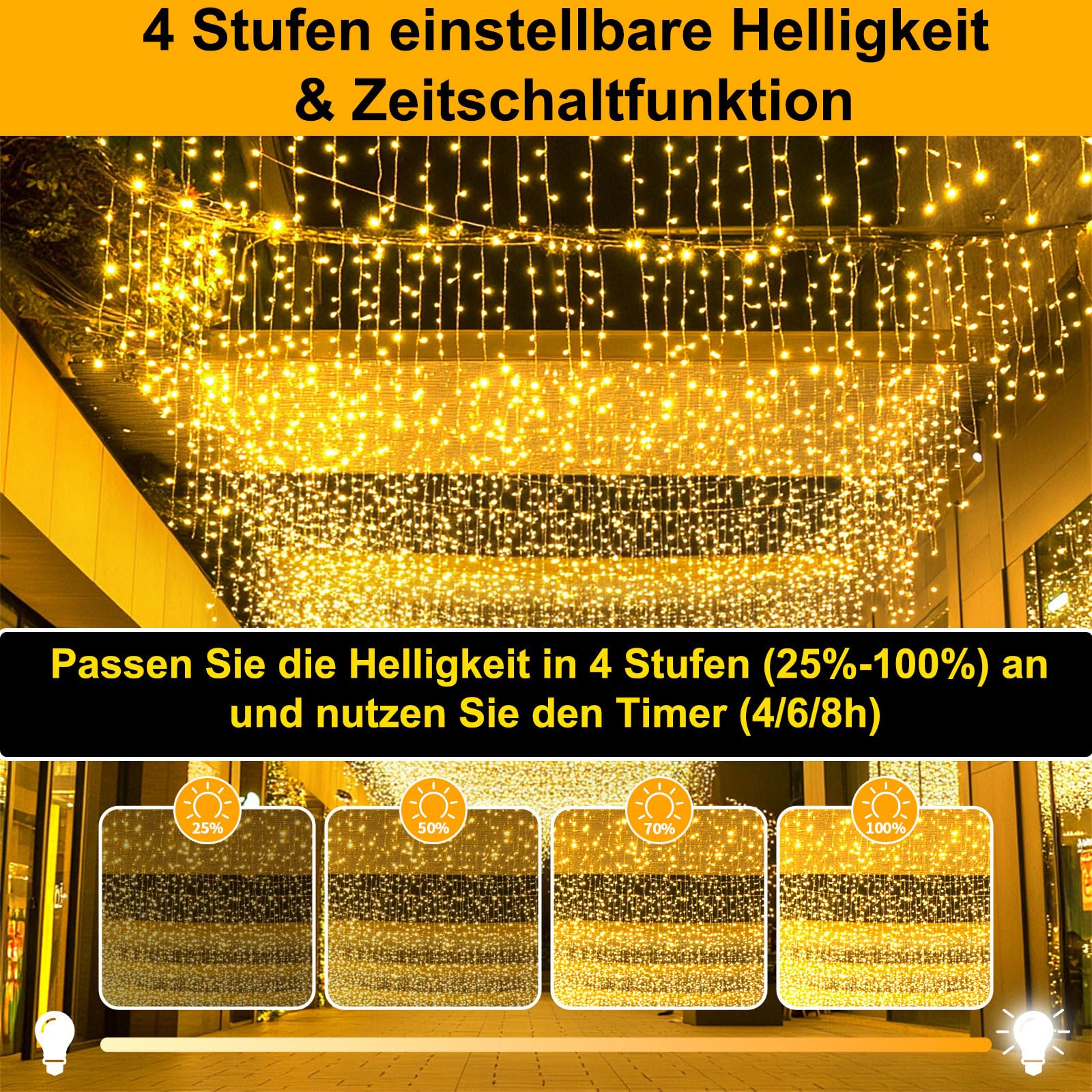 Solar Eisregen Lichterkette,Solarenergie und Wiederaufladbar,20m +5m 660 LED IP65 Wasserdicht, Mit 8 Modi & Timer und Speicher Weihnachtsbeleuchtung Außen für Balkon Fenster Haus Geländer (Warm-Color)