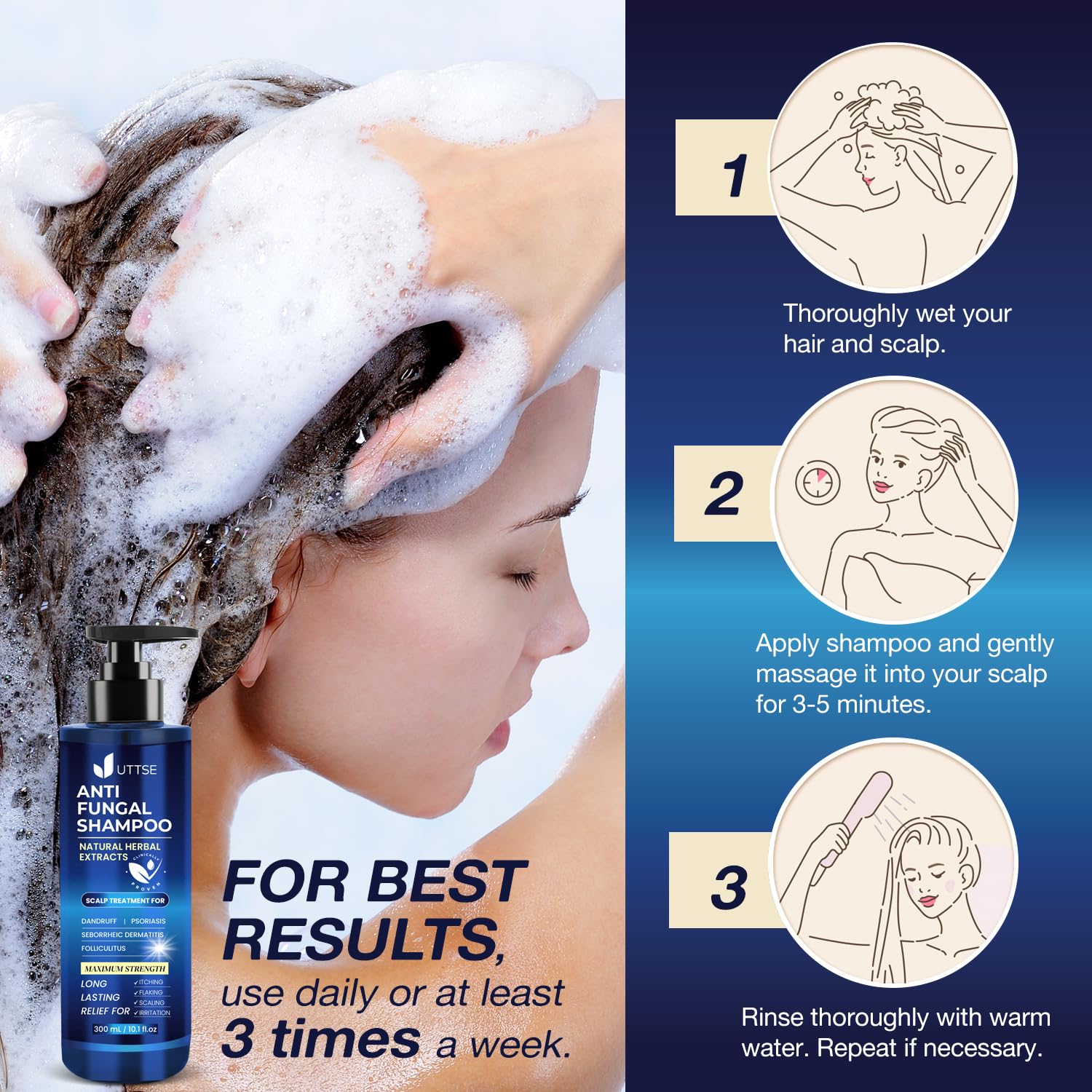 Uttse Anti-Fungal Shampoo for Scalp Psoriasis: Dandruff Shampoo for Folliculitis and Seborrheic Dermatitis - Relieves Itchy & Dry Scalp - 300 mL / 10.1 fl.oz - Image 5