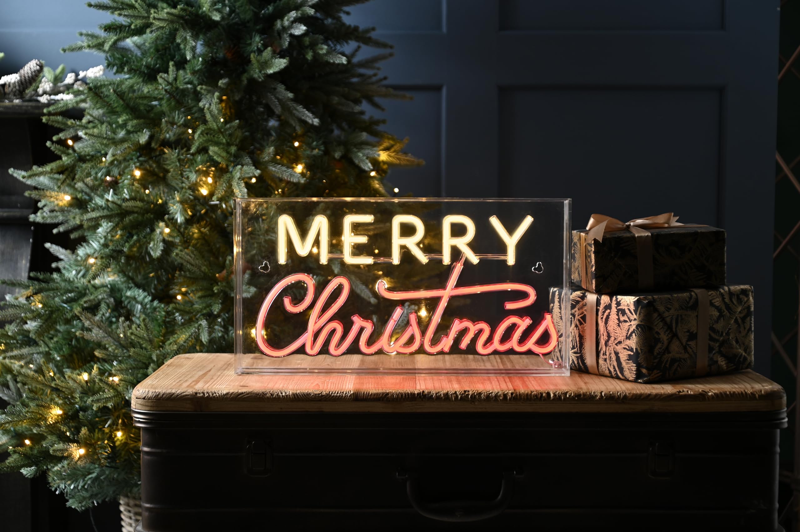 Festive Productions Multicolor 43Cm Merry Christmas Neon Flex Light Sign – Red And Warm White Led Indoor Christmas Decoration – Mains Powered With 3M Lead