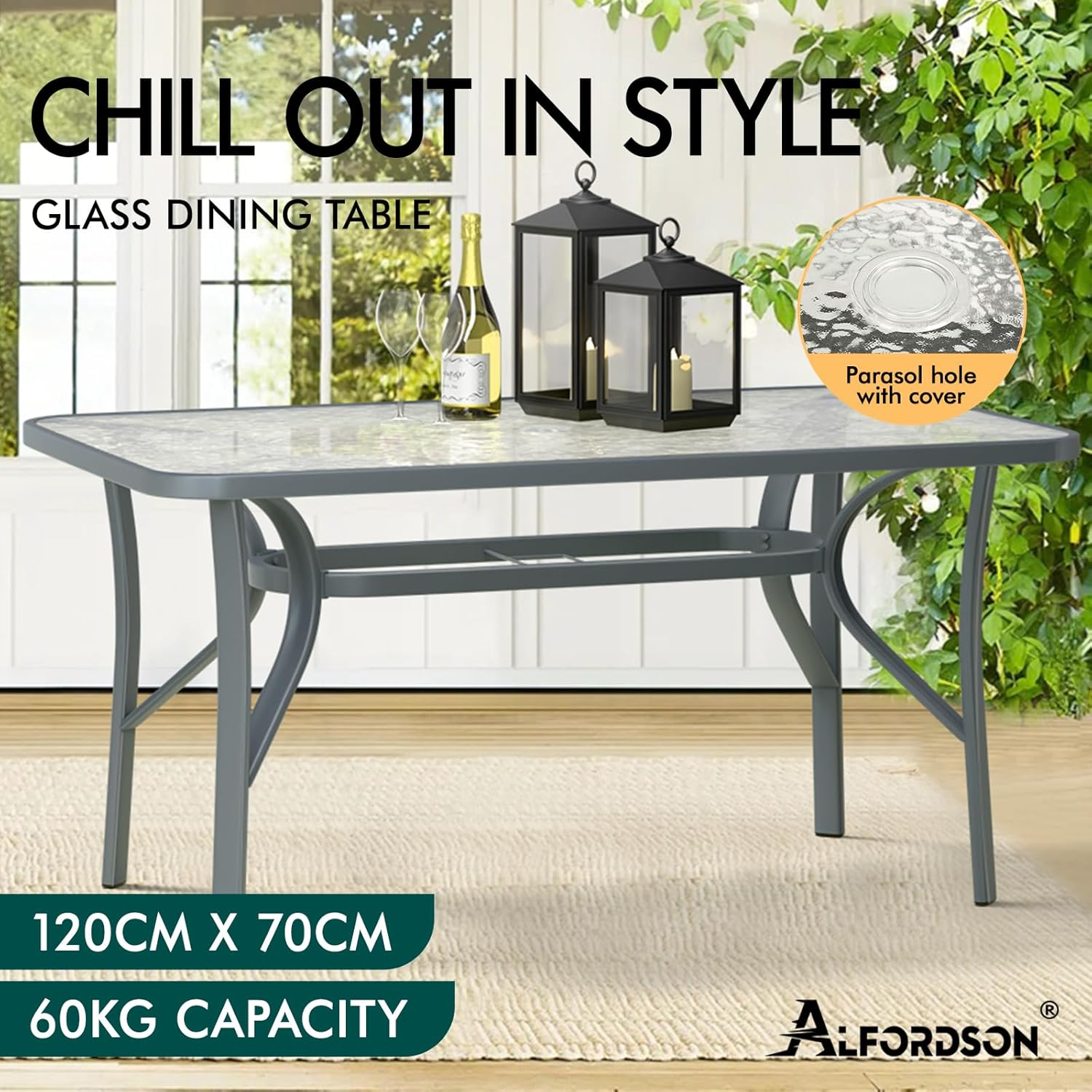 Outdoor Dining Table Rectangle, Garden Patio Furniture with Patio Desk for Outdoor Chairs, Indoor Bar Table for Patio, Garden, Lawn, Balcony and Swimming Pool Side, 120 * 70 * 70cm, Grey