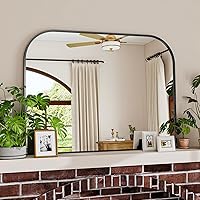 VETROVUE 38x30 Inch Black Curved Top Wall Mirror - Aluminum Framed Shatterproof Tempered Glass for Bathroom, Bedroom, Entryway