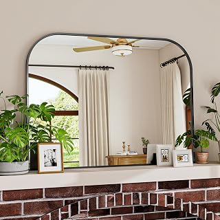 VETROVUE 38x30 Inch Black Curved Top Wall Mirror - Aluminum Framed Shatterproof Tempered Glass for Bathroom, Bedroom, Entryway