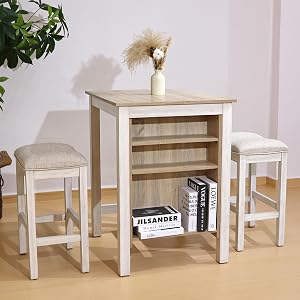 Pub Tables and Bar Height Dining Sets We Are Obsessed With (Amazon) 3-Piece Wooden Kitchen Bar Table Set, Island with Seating for 2