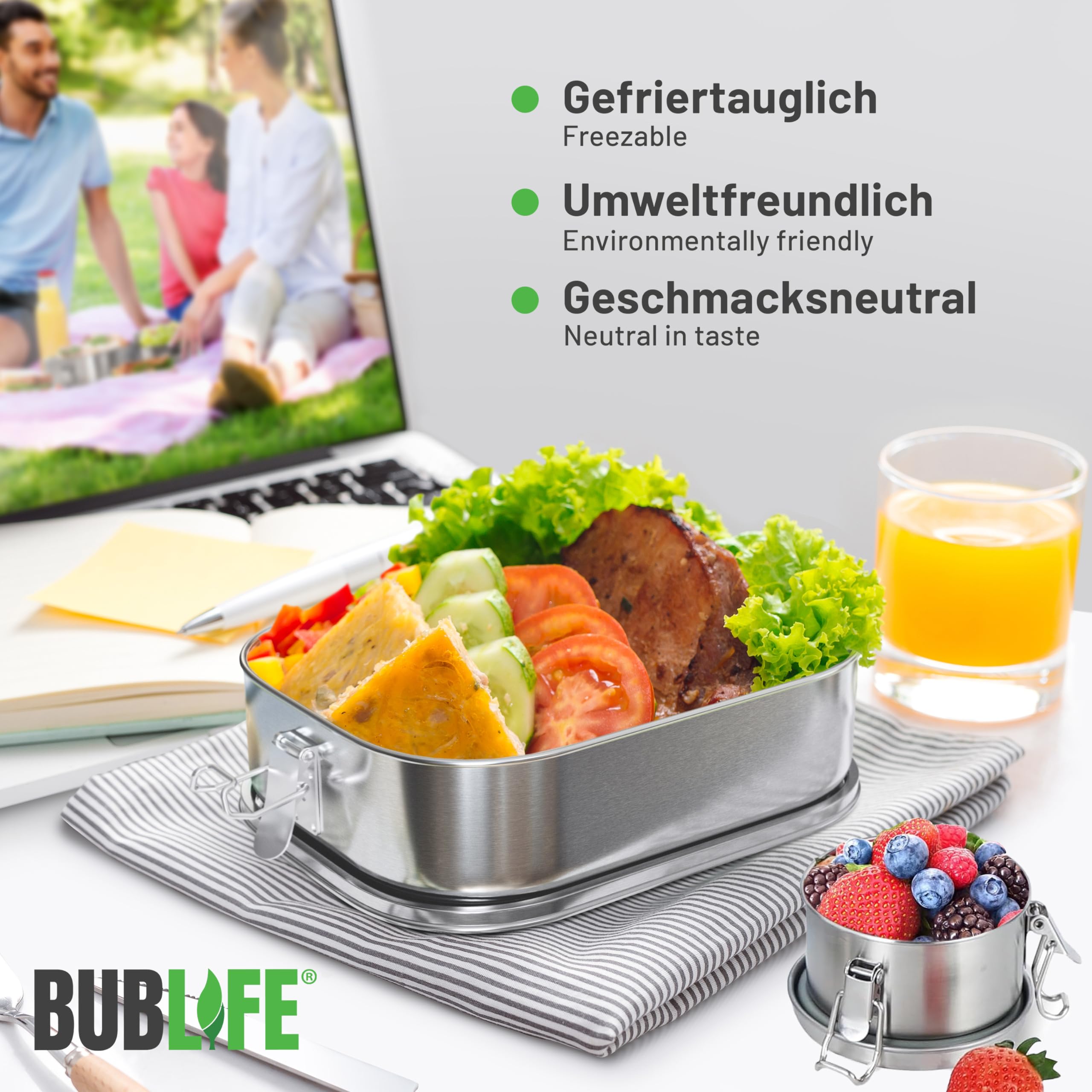 Boîte à repas 1400 ml en acier inoxydable avec compartiment | Bento étanche - lunchbox pour enfants et adultes
