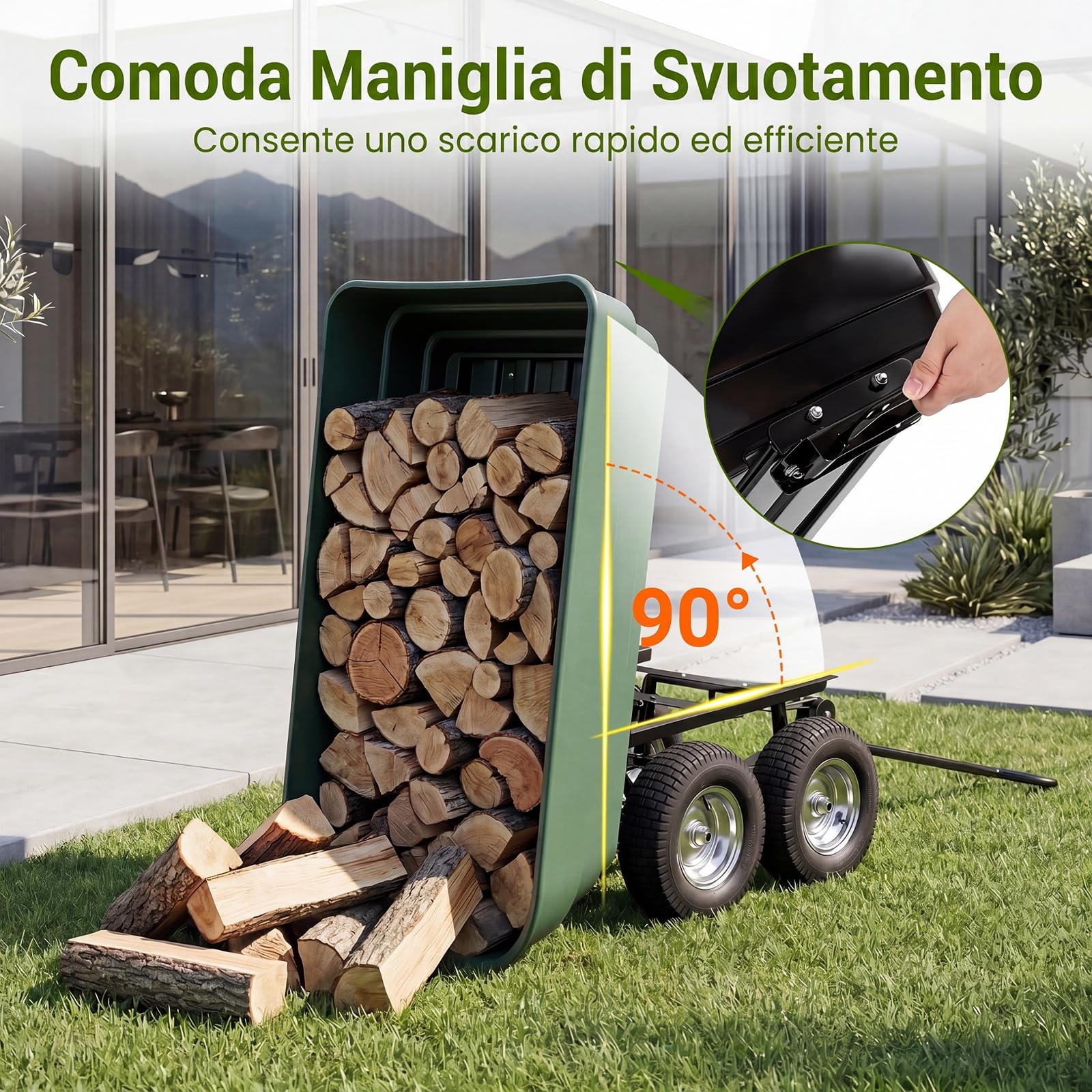 COSTWAY Carriola da Giardino 125 L, Carrello da Giardino in Metallo con Vasca Ribaltabile, Manico Regolabile e Ruote Pneumatiche, Carrellino da Giardinaggio per Giardino e Cortile, Portata 410 kg