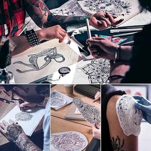 Miniatura 5 de Papel de transferencia de tatuajes, 100 hojas de papel de plantilla de tatuaje, papel de plantilla para tatuaje, tamaños A4, kit de plantillas de