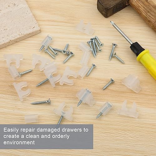 Miniatura 7 de Paquete de 10 clips falsos para gabinete delantero, con tornillos acrílicos falsos clips de cajón de gabinete para frentes de cocina, cajones de