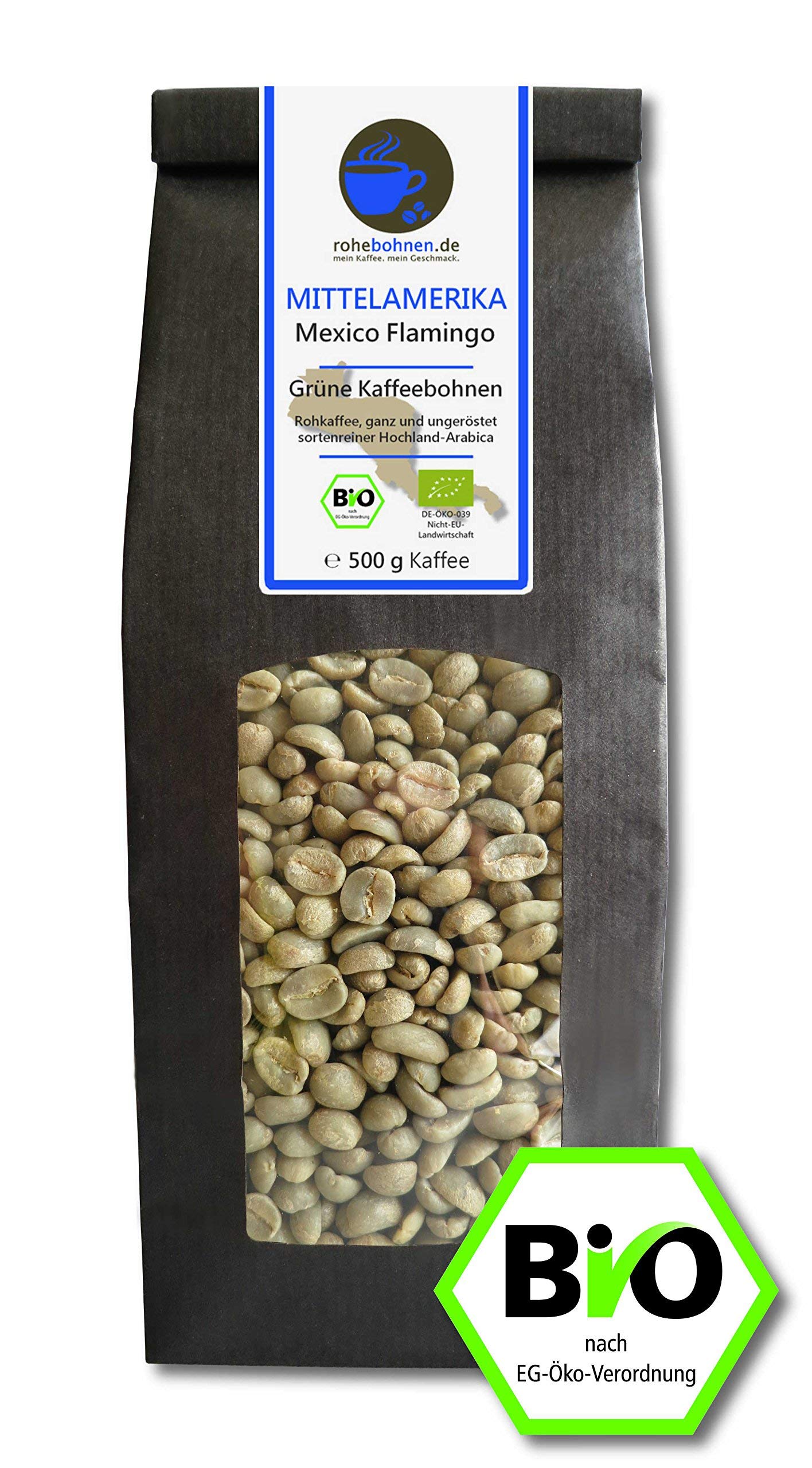 Café vert bio Arabica Mexique Flamingo (grains de café vert brut 500g) - Certifié GMP