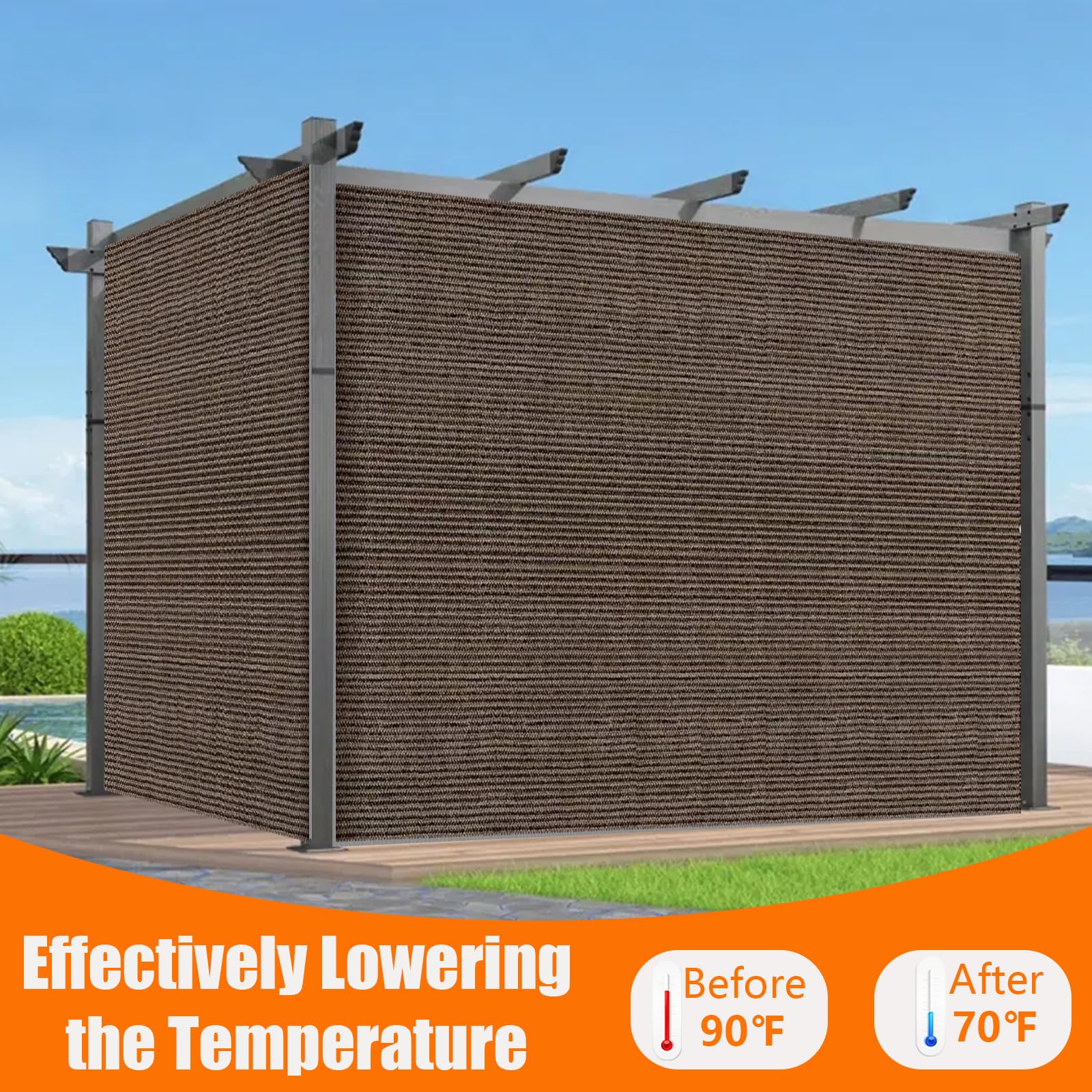 Telo parasole 90% 3 x 3 m per esterni, cortile, patio, giardino, pergola, baldacchino, moka
