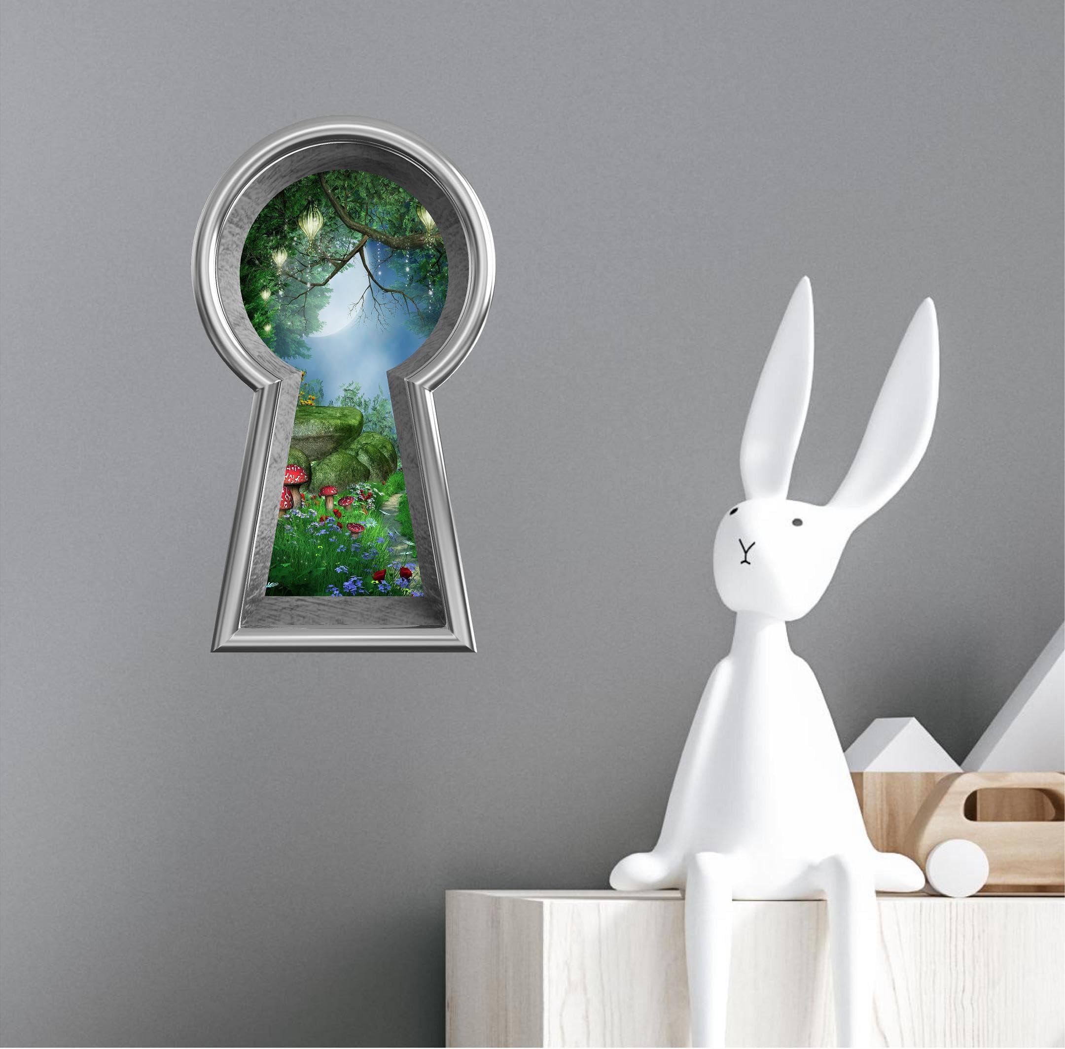 Enchanted Lantern Forest Wall Decal - Removable Keyhole Window Vinyl Sticker, 16", Fairy Tale Mushroom Wonderland Kids Room Decor - View #11