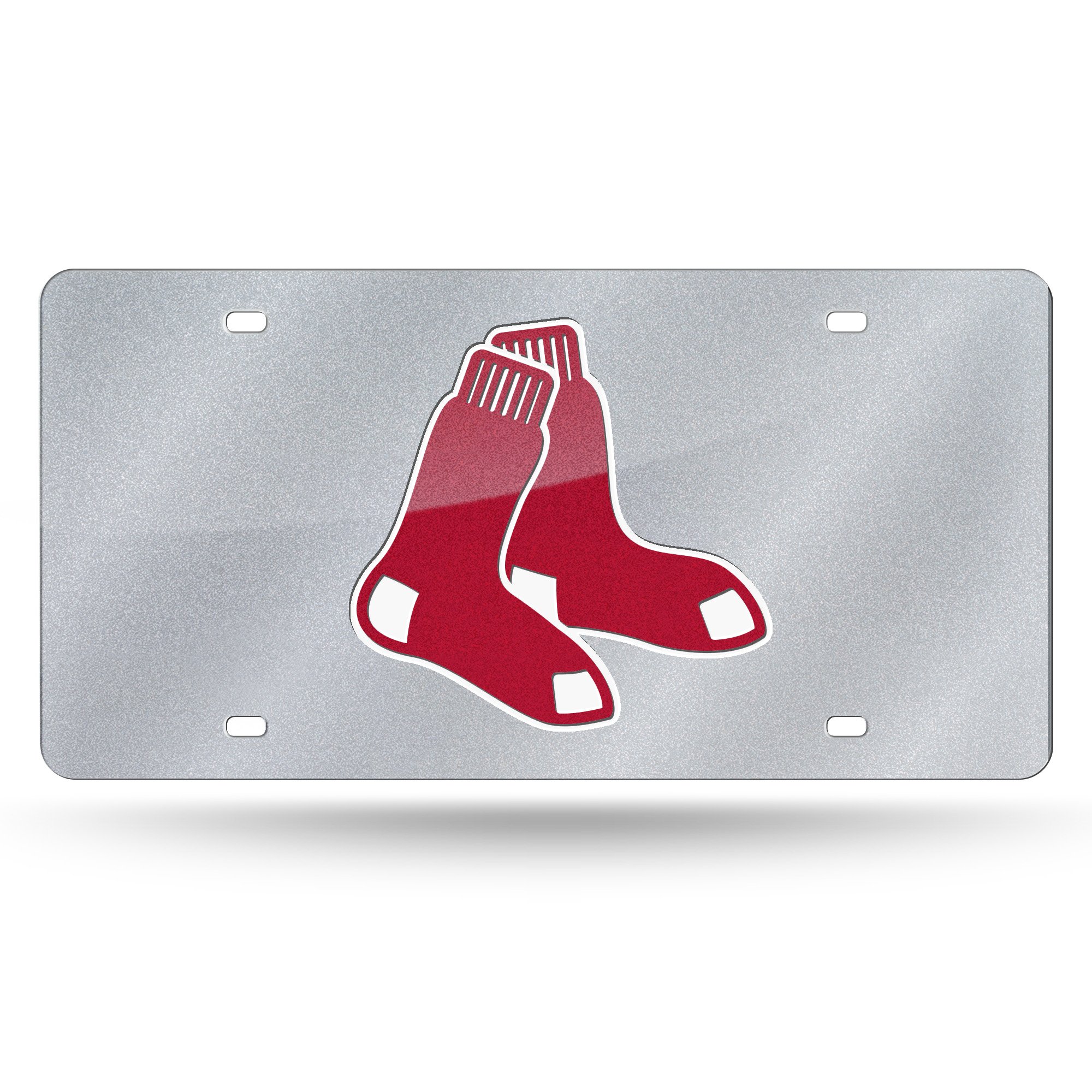 MLB Boston Red Sox Bling Laser Cut Auto Tag Plate, 12 x 6-Inch, Silver