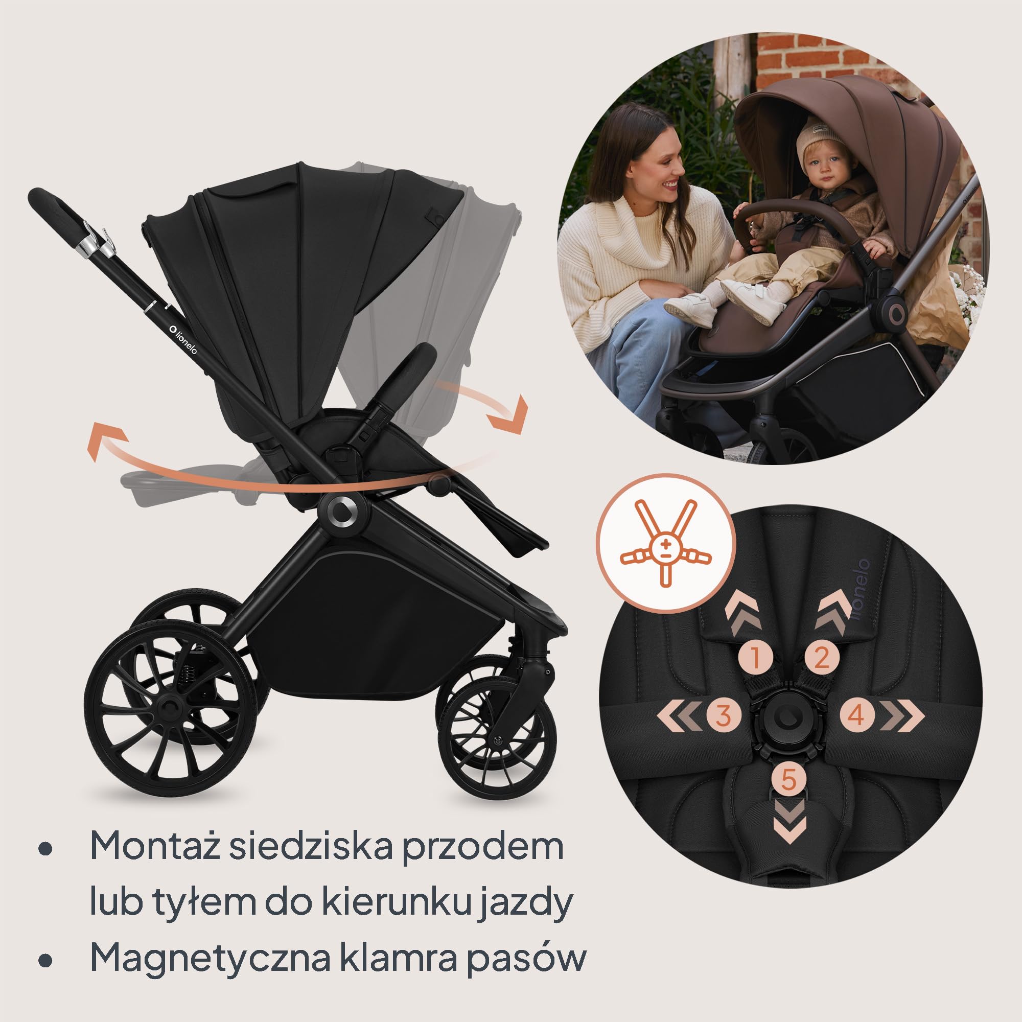 LIONELO MIKA PLUS Wózek Spacerowy Dziecięcy 6-48 miesięcy do 22 kg, Regulacja Oparcia i Podnóżka, Amortyzacja, Obrotowe Koła PU 360° Wodoodporna Budka XXL, UPF50+