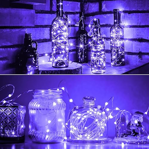 Miniatura 5 de Guirnalda de luces LED que funcionan con pilas, luces LED UV negras de 32.8 pies, accesorios de luz negra flexibles, alambre de cobre alimentado por