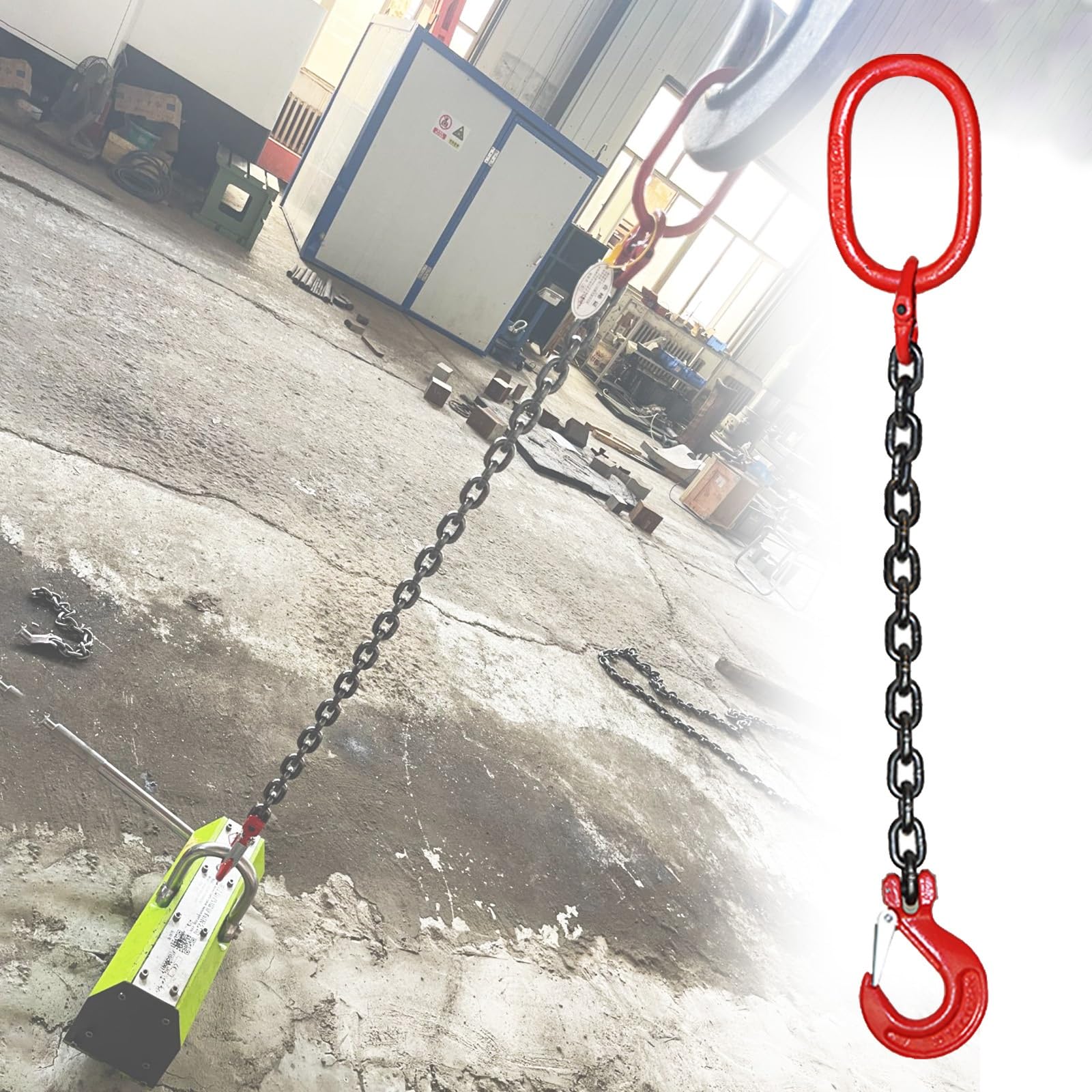 1m Chain Sling, Heavy Duty 1-5 Ton Hoist, Lightweight Single Leg Lift for Tough Conditions, Easy to Use Engine Lifting Tool, 3.3ft Long Chain for Handling