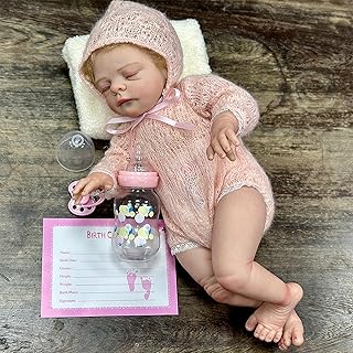 SHENGX Bebe Reborn Silicone Realista,roupas rosa/roupas brancas, olhos fechados bebê reborn menina - 50cm/20" silicone realista bebe reborn realista recem nascido Com mamadeira, mamilo,Pink girl