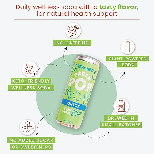 Miniatura 5 de TEAONIC Fresh Pop Detox Soda con hoja de diente de león, limón, jugo de jengibre, jugo espumoso alimentado por plantas, refresco bajo en calorías,