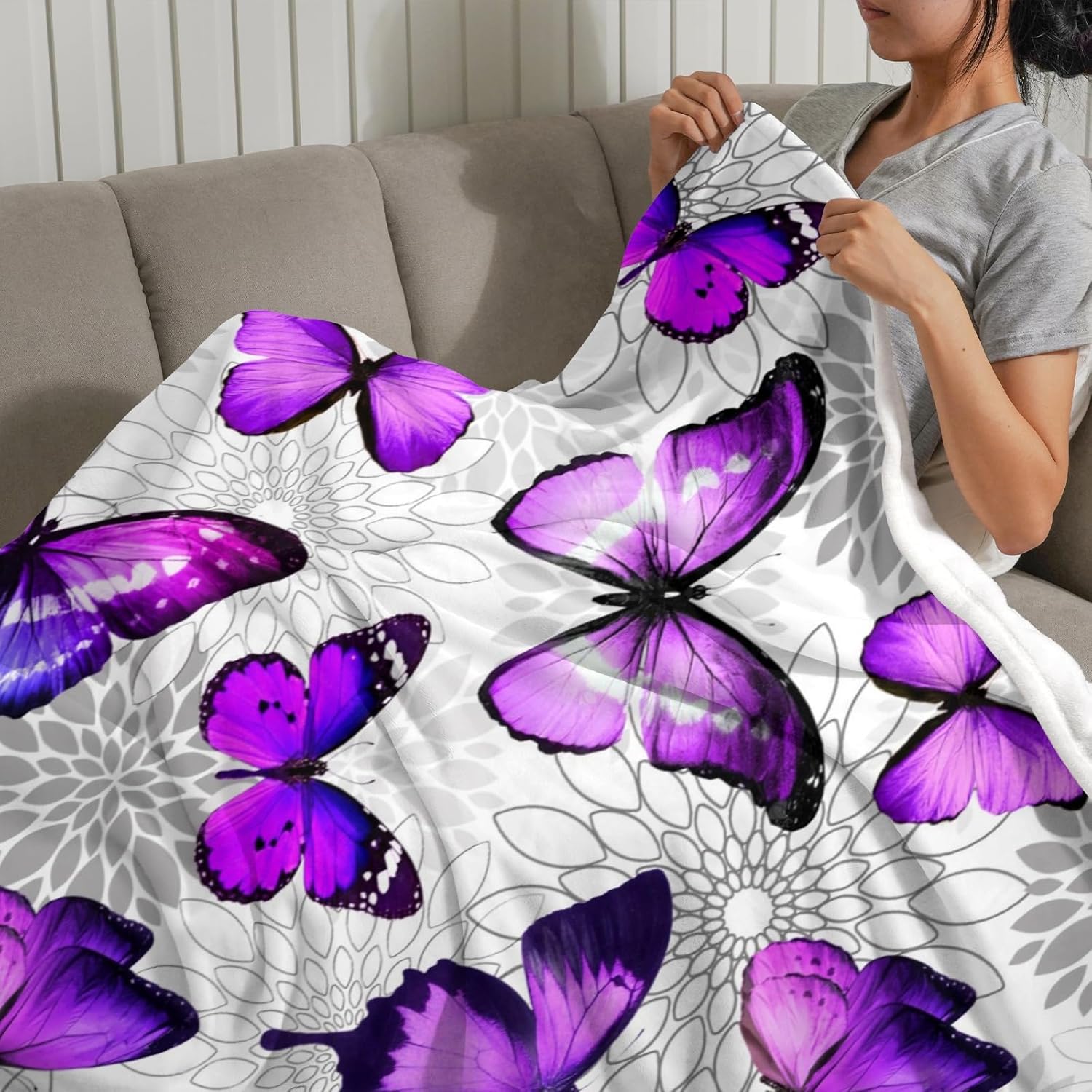 Butterfly Blanket Gifts for Women Kids, Unique Purple Throw Blanket Gift for Butterfly Lovers, Funny Cozy Warm Comfy Flannel Throws Blankets for Couch Sofa Bedroom Living Room 60"x50" - Image 5