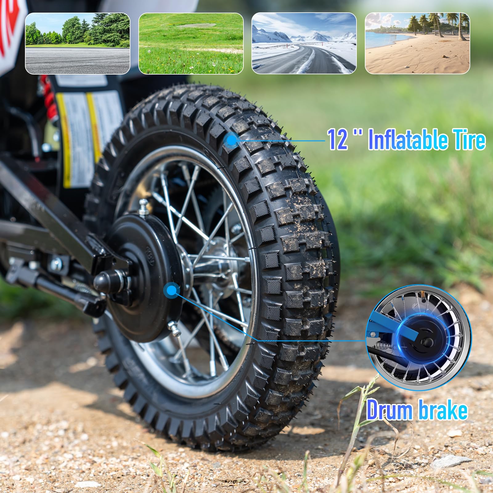 EVERCROSS EV12M PRO Elektro Motorrad Kinder, Elektromotorrad mit 300W Motor, 18KM Lange Reichweite, 12'' Luftreifen, Bluetooth Musik, Bunte Lichter, Moto Cross für Kinder ab 110cm Körpergröße