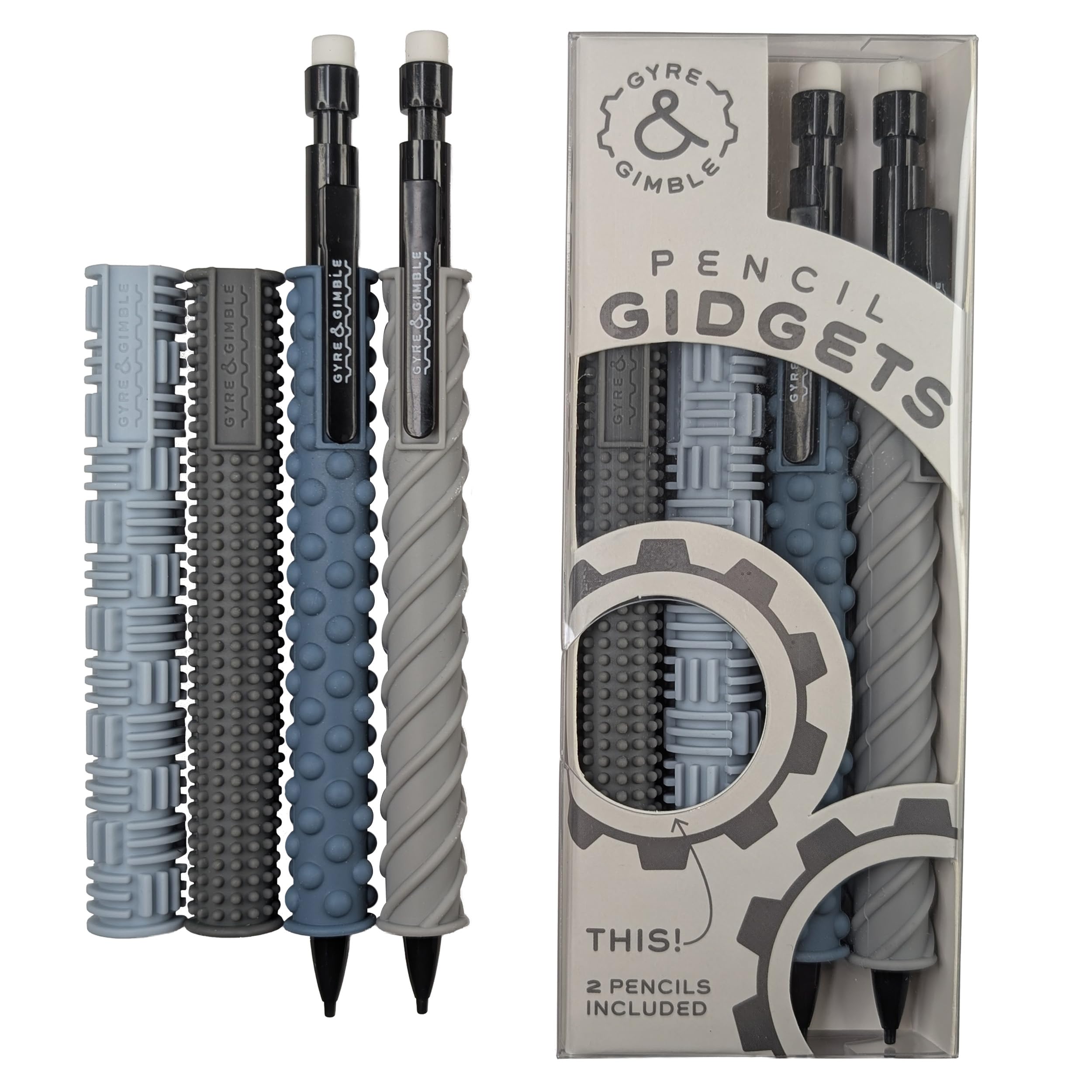 Gyre & Gimble Pencil Gidgets – Textured Silicone Pencil Sleeve for Quiet Fidgeting – Transform Your Mechanical Pencil into a Sensory ADHD Tool for