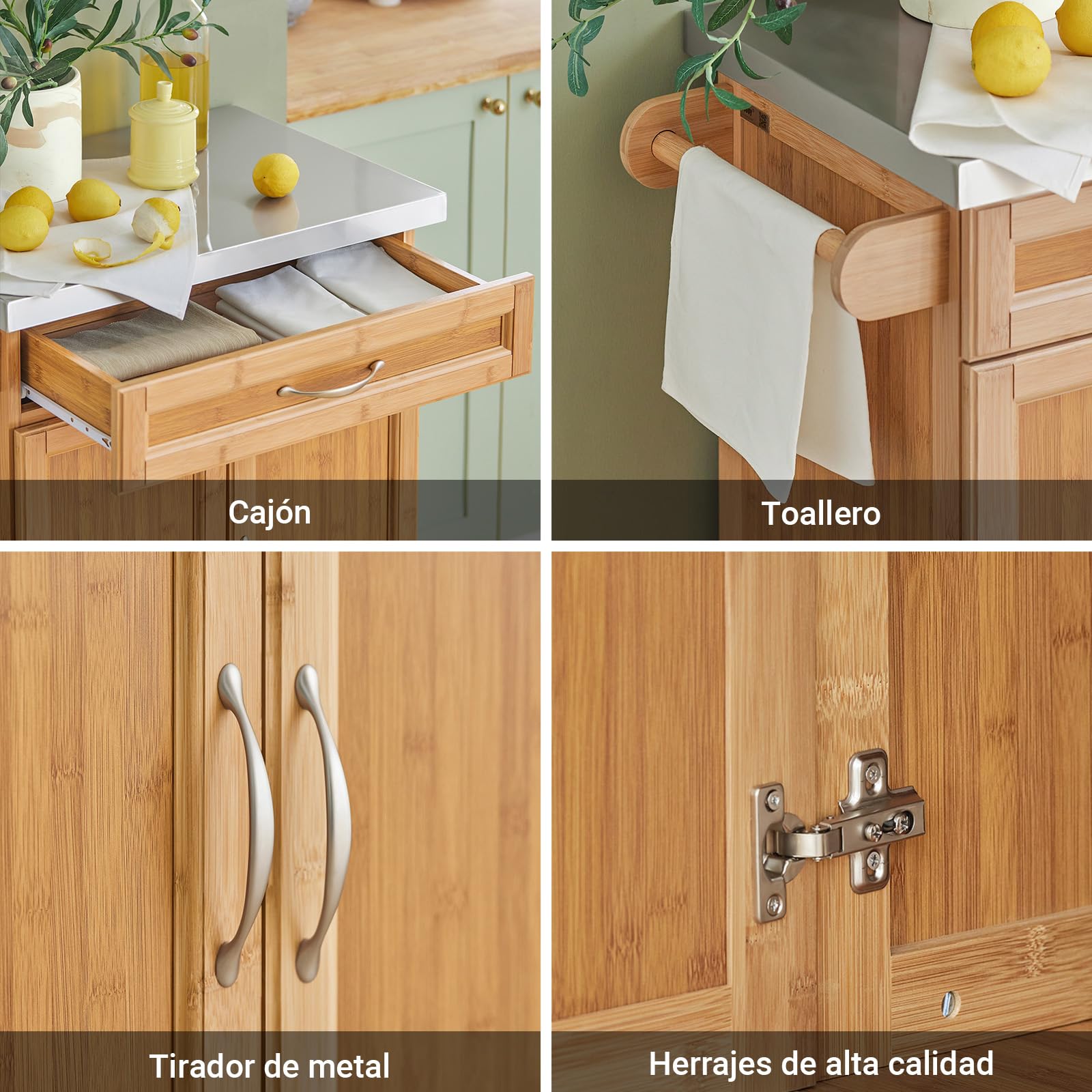SoBuy Carrito de Cocina con Ruedas, 66x92x46 cm, Espacios pequeños | Mesa Auxiliar con encimera inox robusta, estante regulable y ruedas flexibles, MDF/PB, para cocina y exterior, FKW13-N
